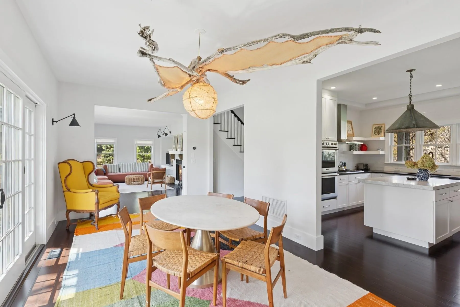 Dining space featuring stairs, dark wood finished floors, baseboards, visible vents, and recessed lighting Dining space featuring stairs, dark wood finished floors, baseboards, visible vents, and recessed lighting