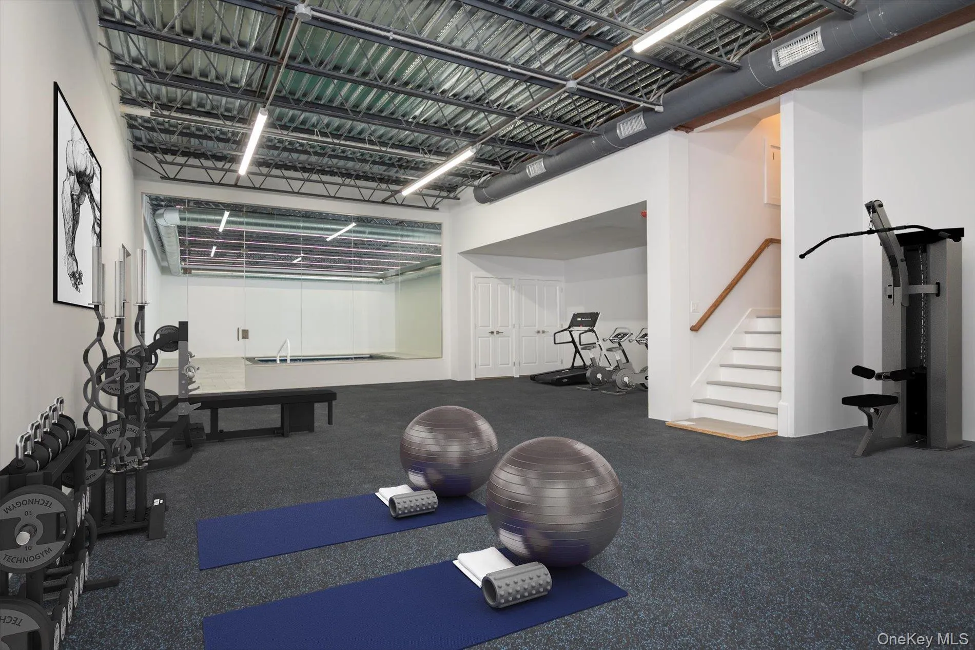 Virtually Staged Exercise Room with indoor pool Virtually Staged Exercise Room with indoor pool