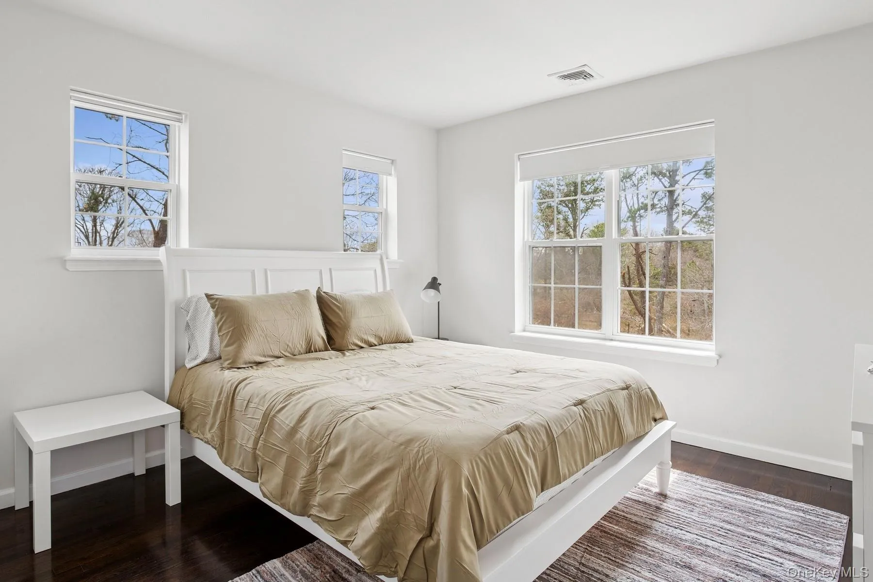Bedroom with dark wood-style flooring, baseboards, and visible vents Bedroom with dark wood-style flooring, baseboards, and visible vents