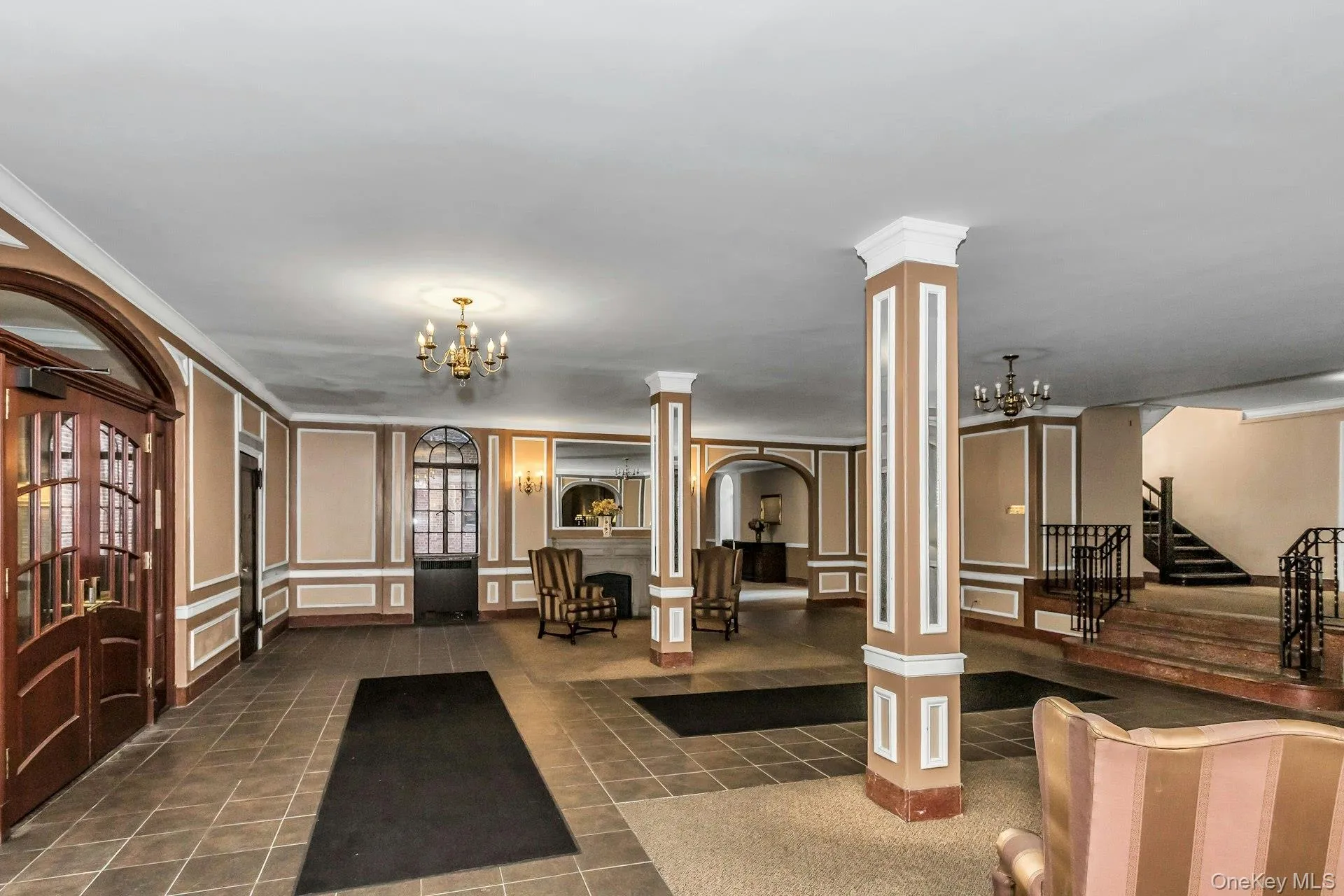 Community lobby with stairs Community lobby with stairs