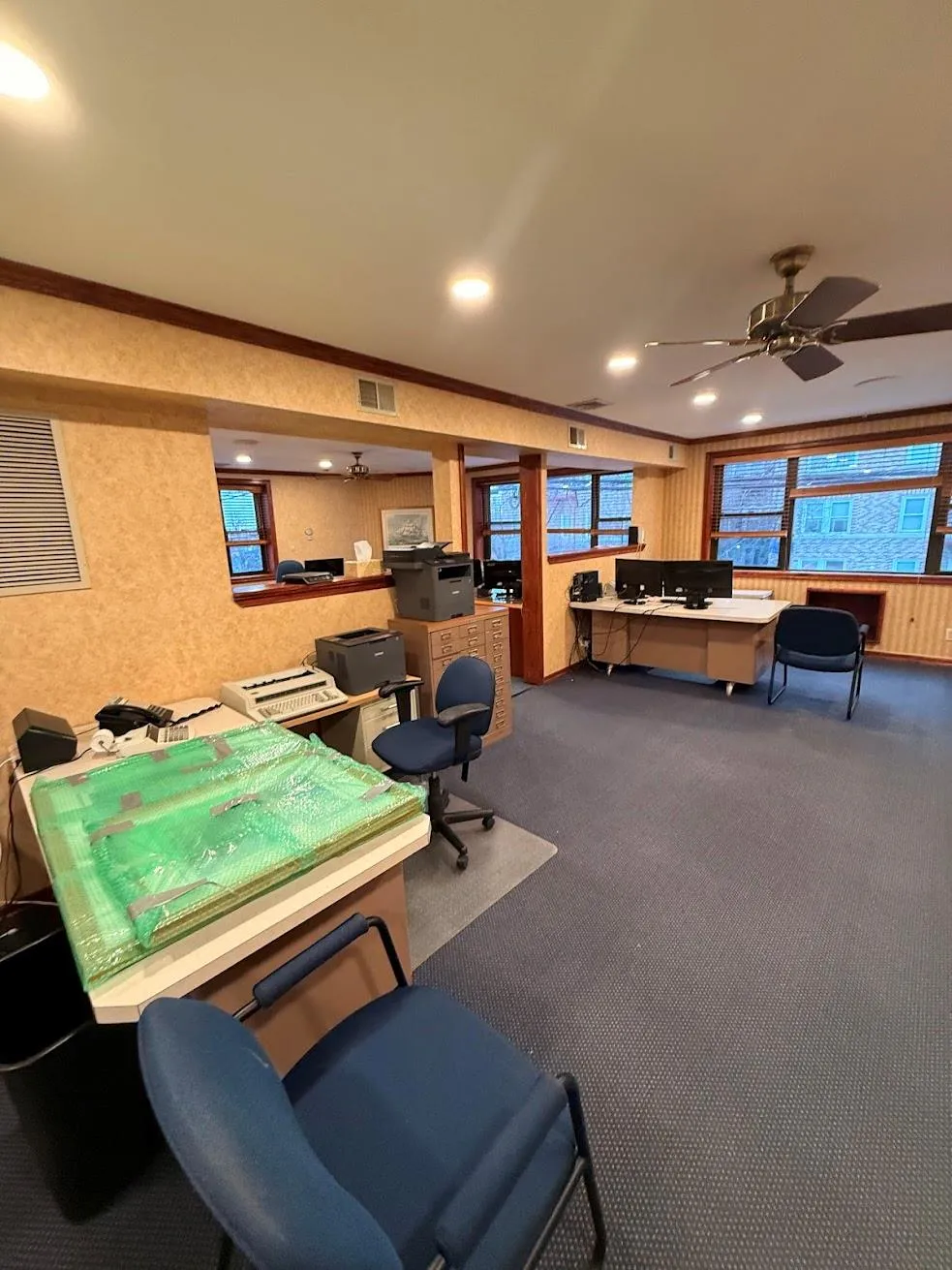 Recreation room featuring recessed lighting, carpet, visible vents, and ornamental molding Recreation room featuring recessed lighting, carpet, visible vents, and ornamental molding