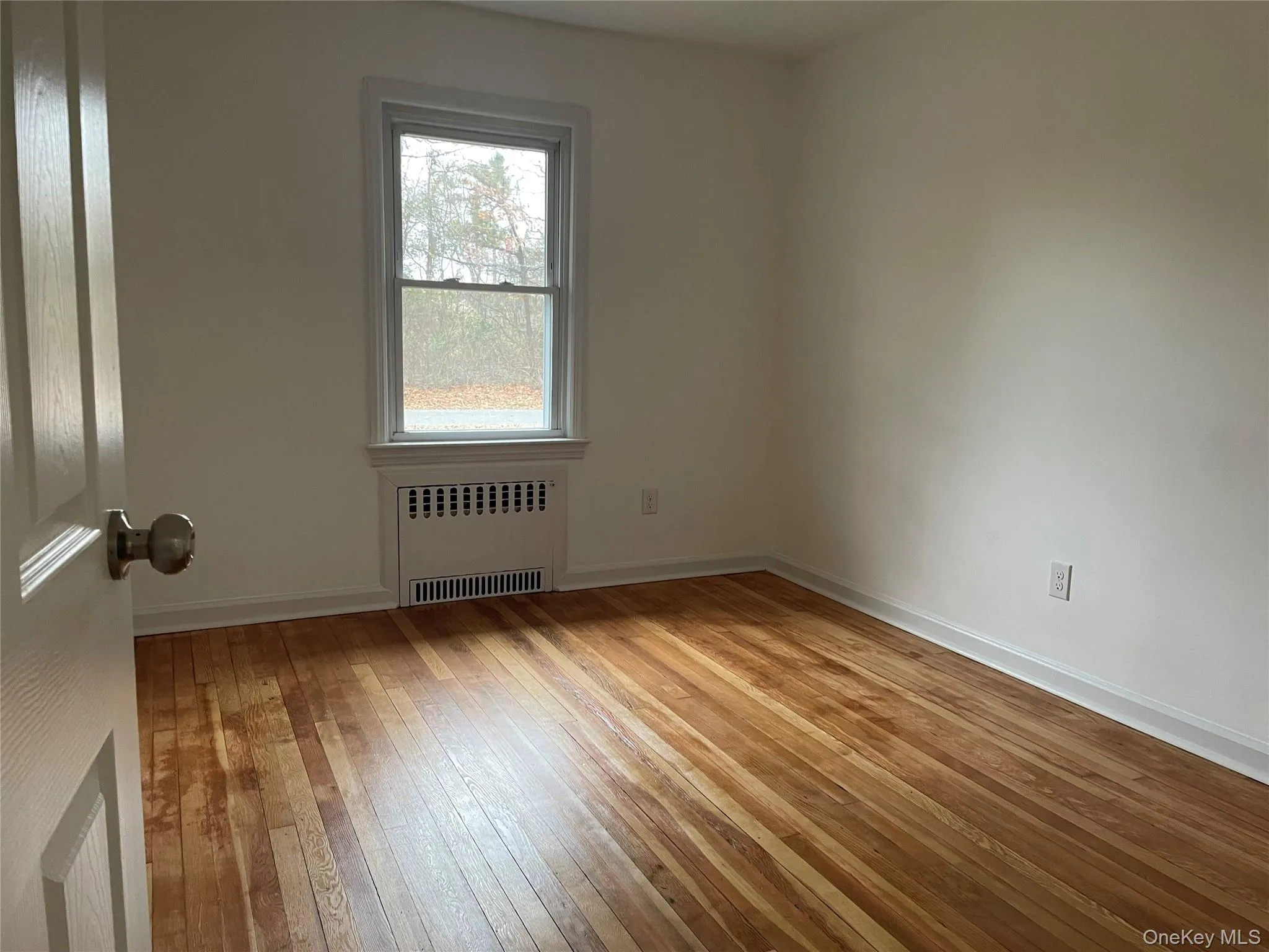Spare room featuring radiator and light wood-type flooring Spare room featuring radiator and light wood-type flooring
