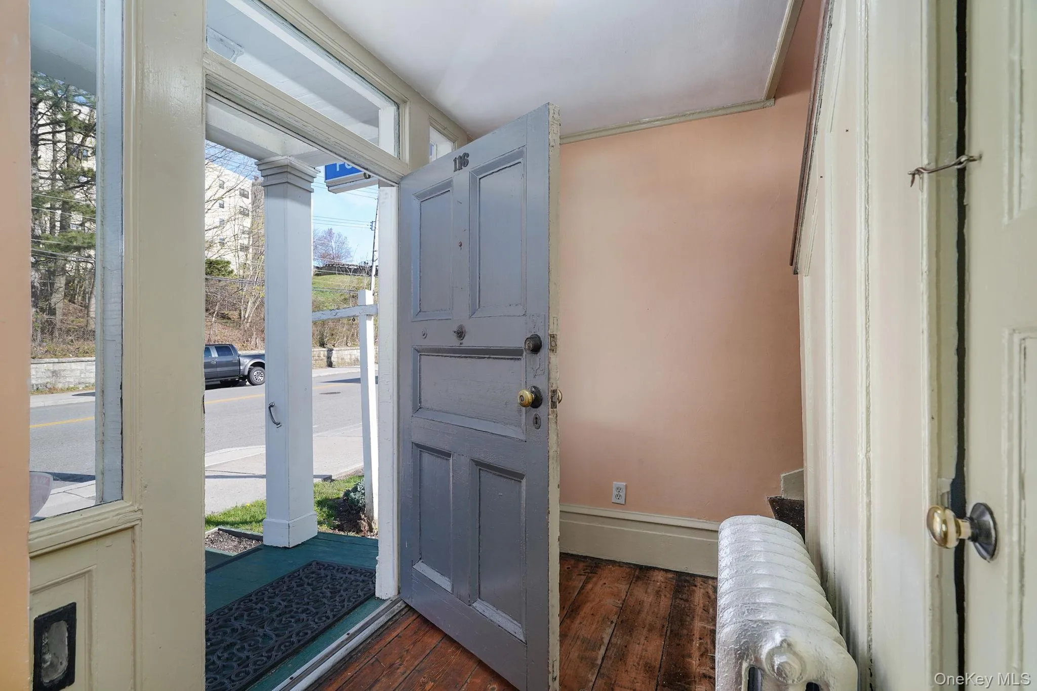 Welcoming entry hall with charm factor, first floor has 3 large room and an additional smaller space. Welcoming entry hall with charm factor, first floor has 3 large room and an additional smaller space.