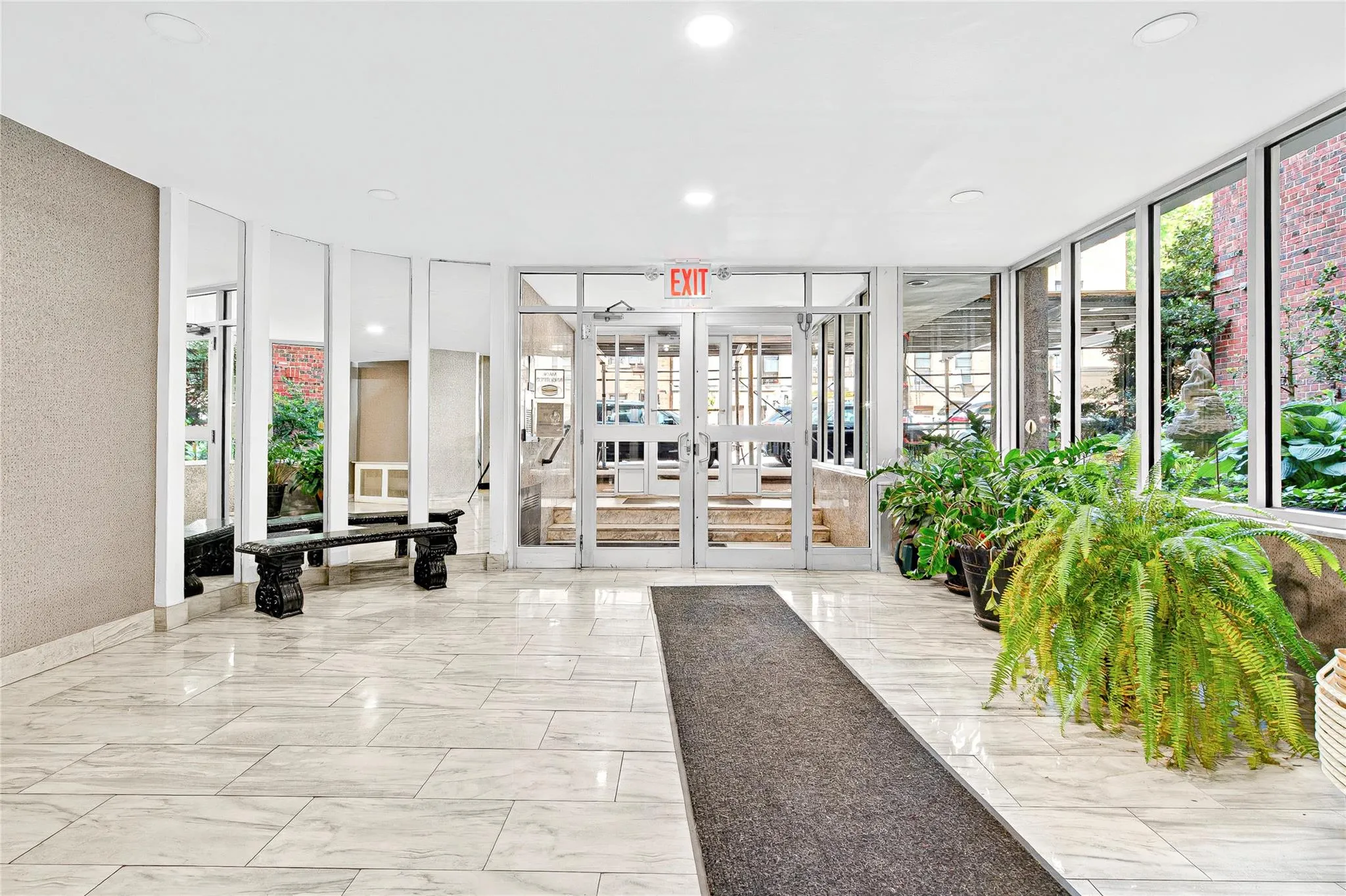 Building lobby with expansive windows Building lobby with expansive windows