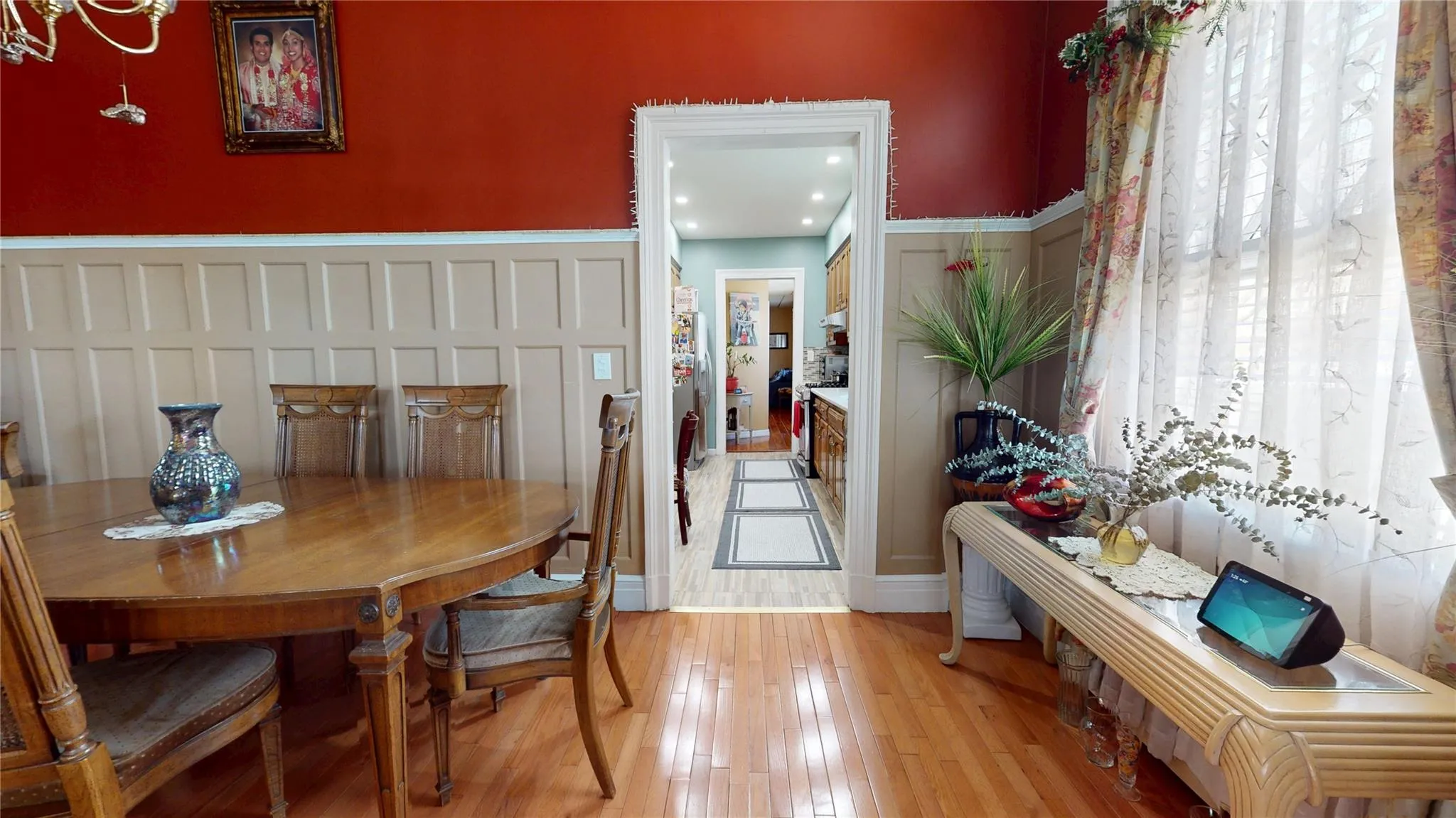 Dining space with recessed lighting and light wood-style flooring Dining space with recessed lighting and light wood-style flooring