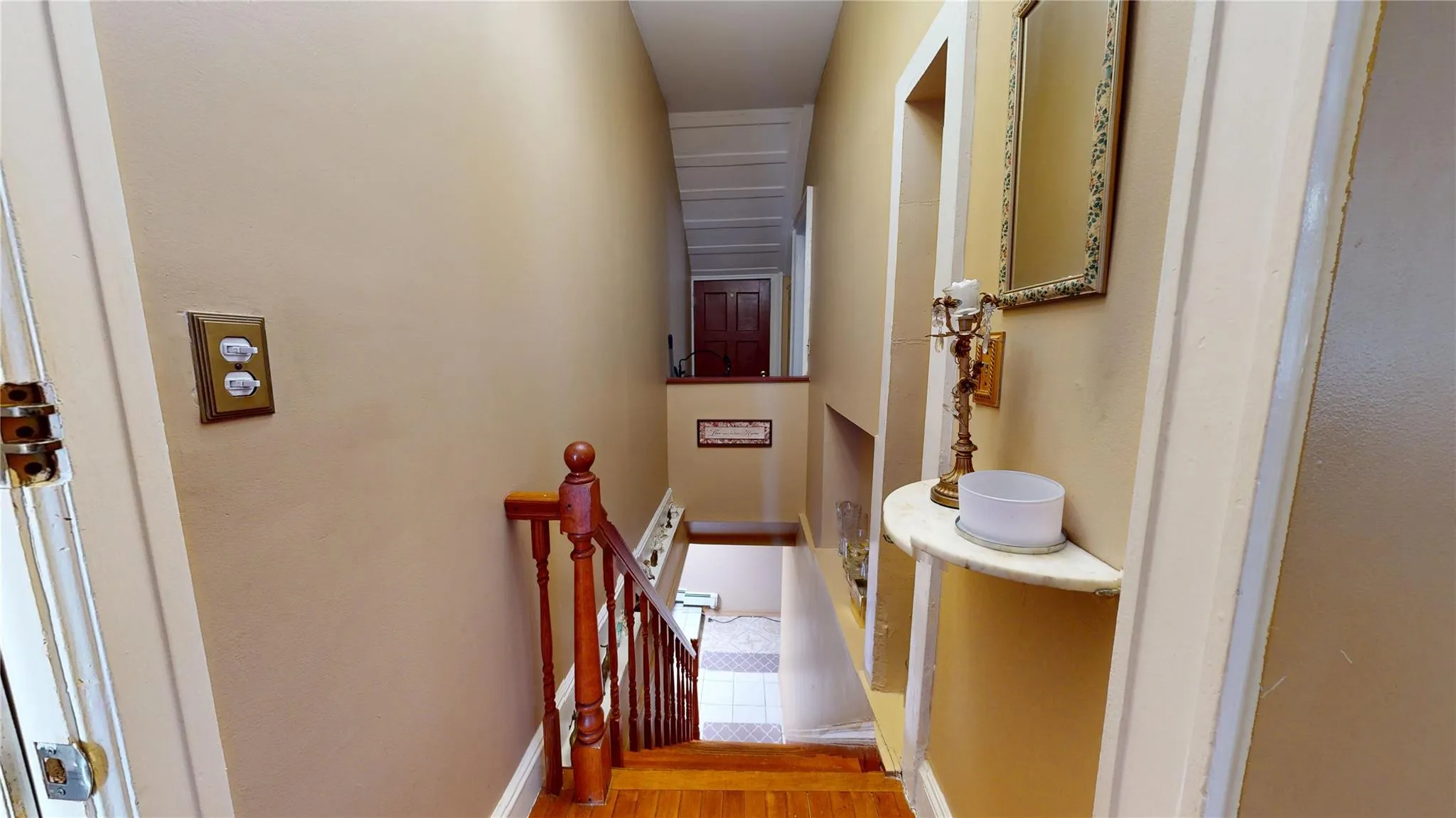 Stairs with wood finished floors and baseboards Stairs with wood finished floors and baseboards