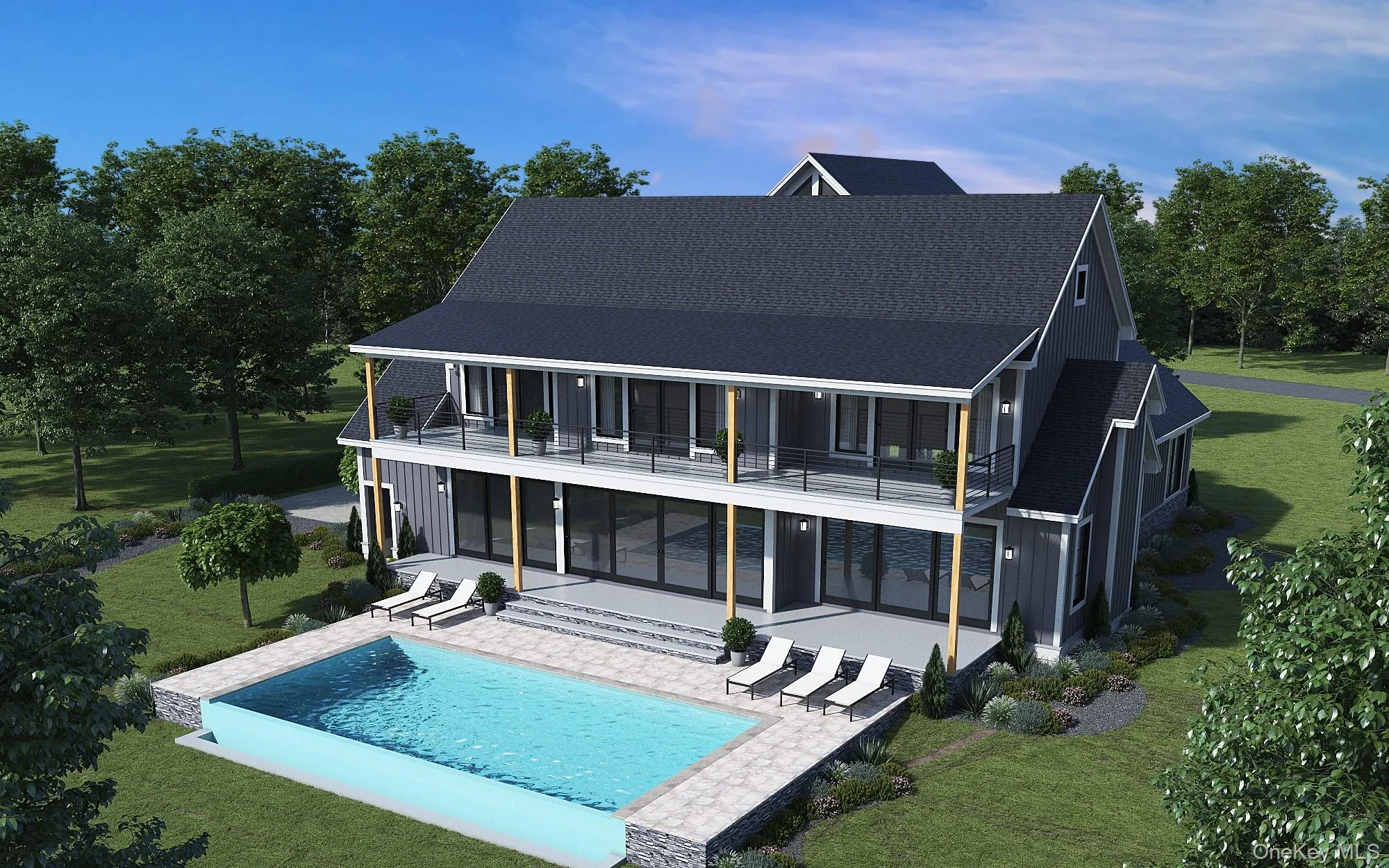 Rear view of property with a patio, a lawn, and a balcony Rear view of property with a patio, a lawn, and a balcony