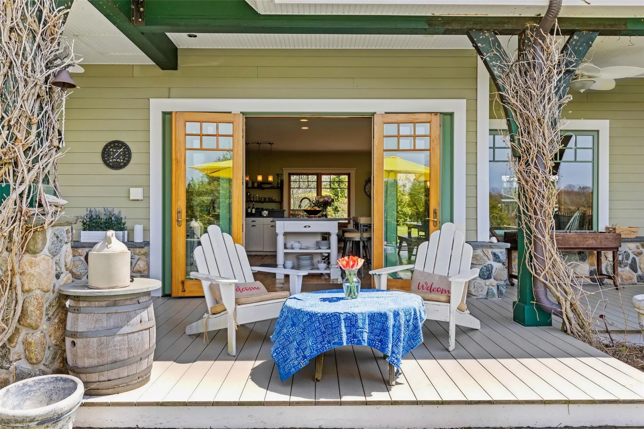 Wooden deck with a ceiling fan Wooden deck with a ceiling fan