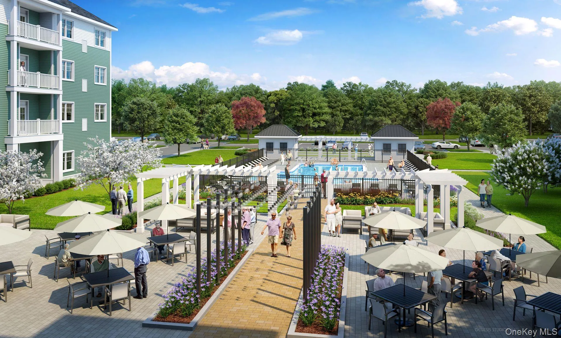 Surrounding community with a pergola, fence, outdoor dining area, and a pool Surrounding community with a pergola, fence, outdoor dining area, and a pool