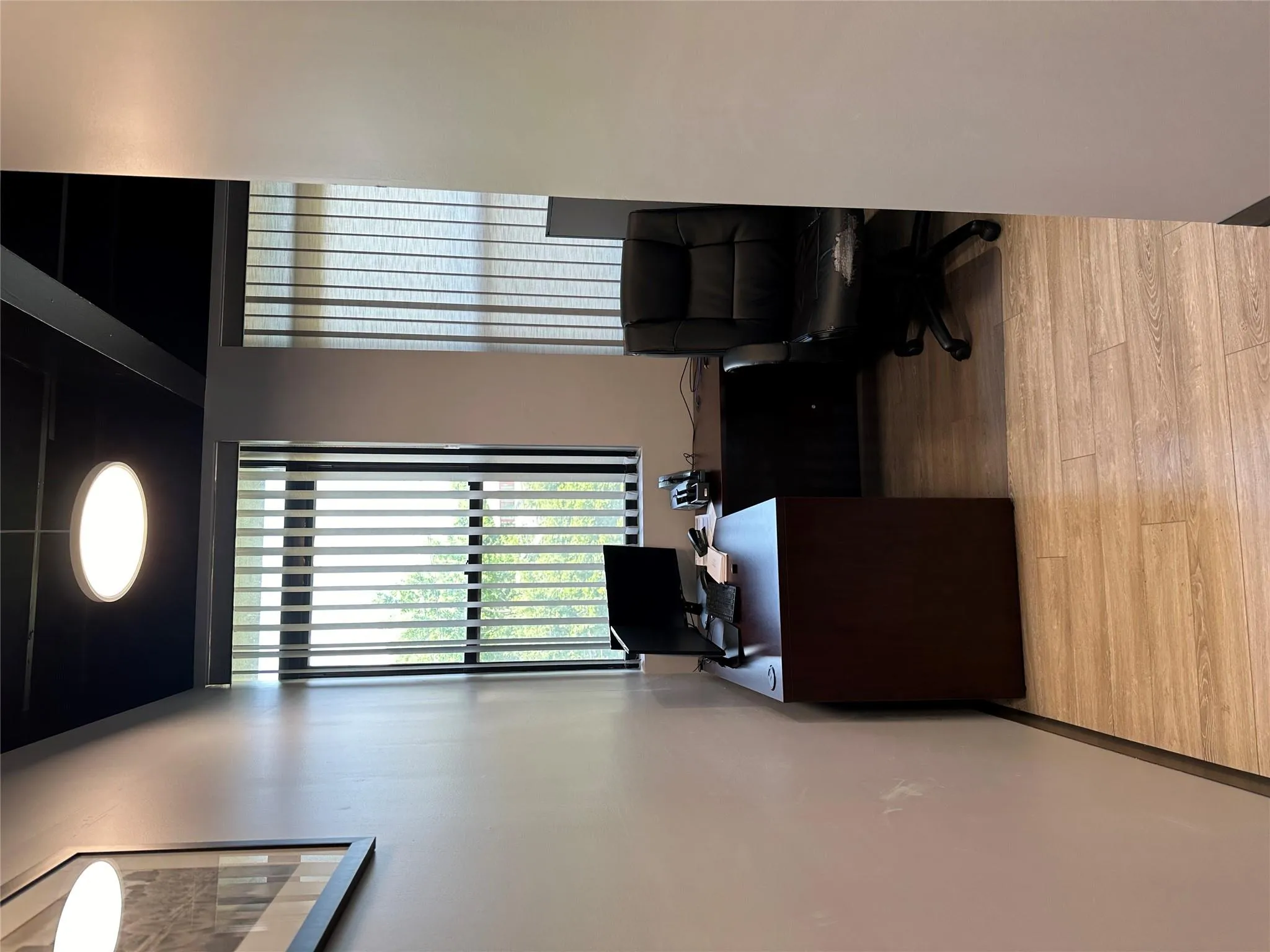 Home office with wood finished floors Home office with wood finished floors