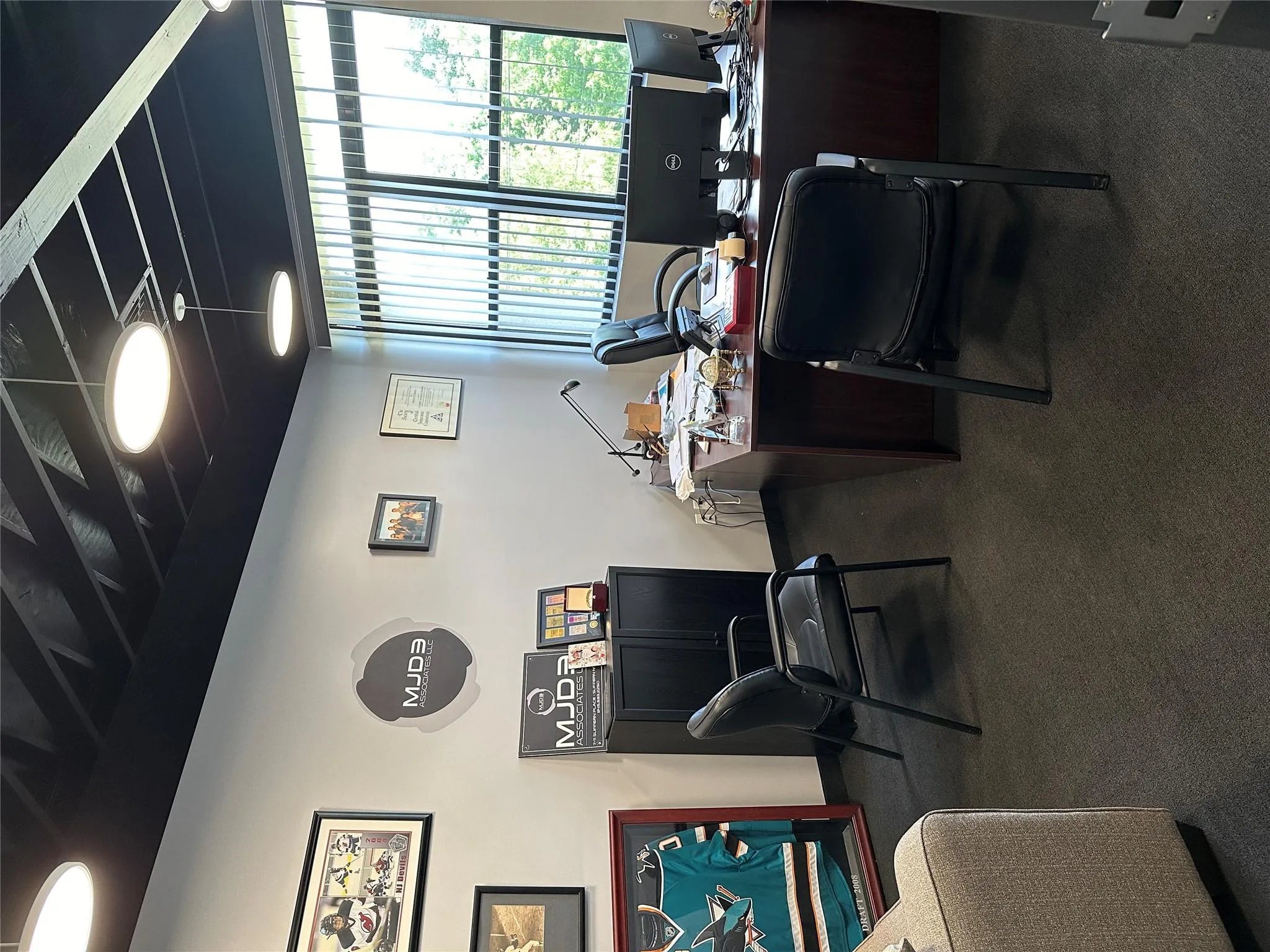 Office area with carpet floors Office area with carpet floors