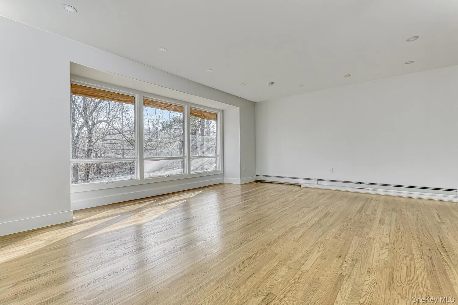 Spare room with light wood finished floors, baseboard heating, baseboards, and recessed lighting Spare room with light wood finished floors, baseboard heating, baseboards, and recessed lighting