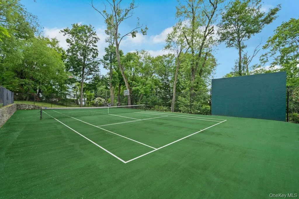 Tennis court with backboard & adjustable baskeball hoop Tennis court with backboard & adjustable baskeball hoop