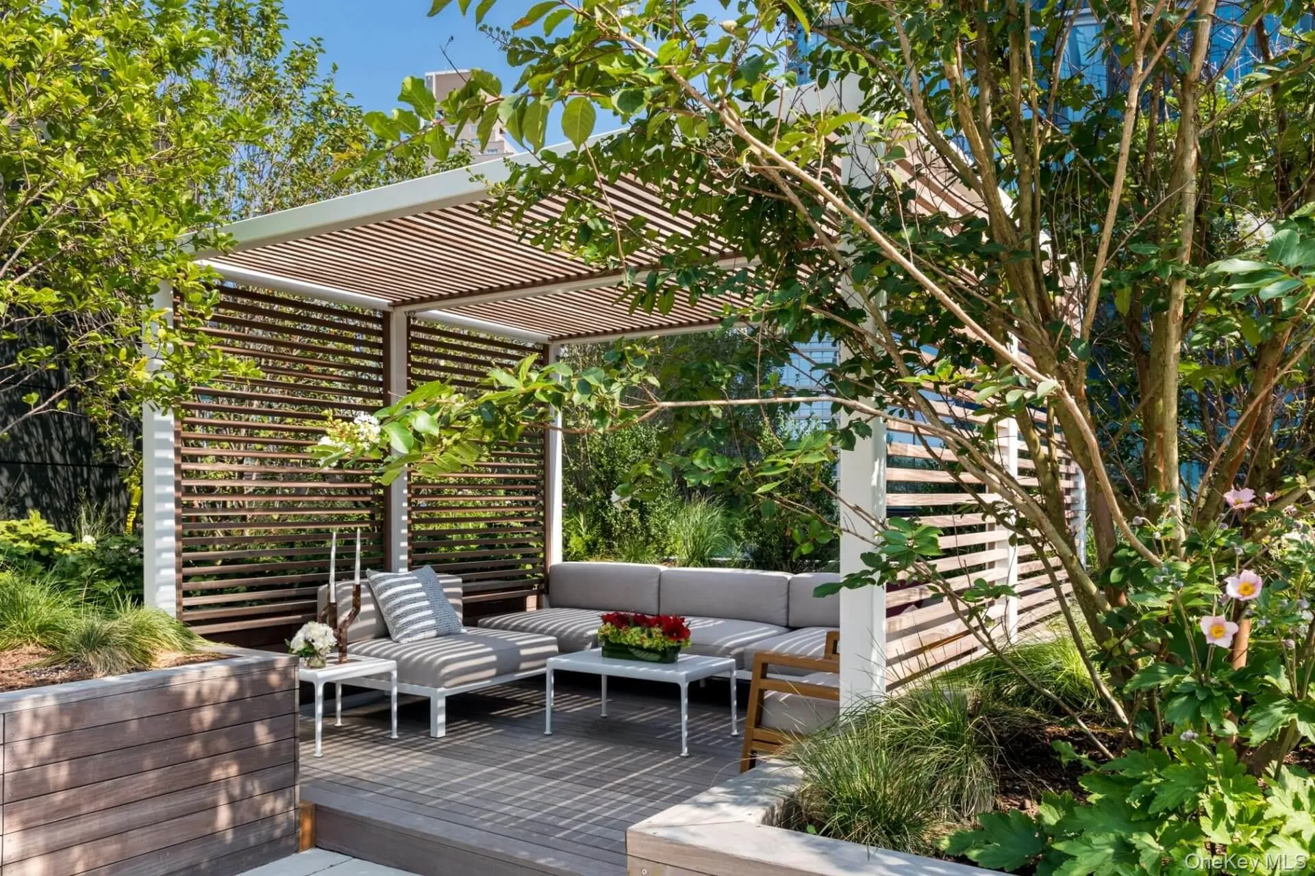 Deck with an outdoor hangout area Deck with an outdoor hangout area