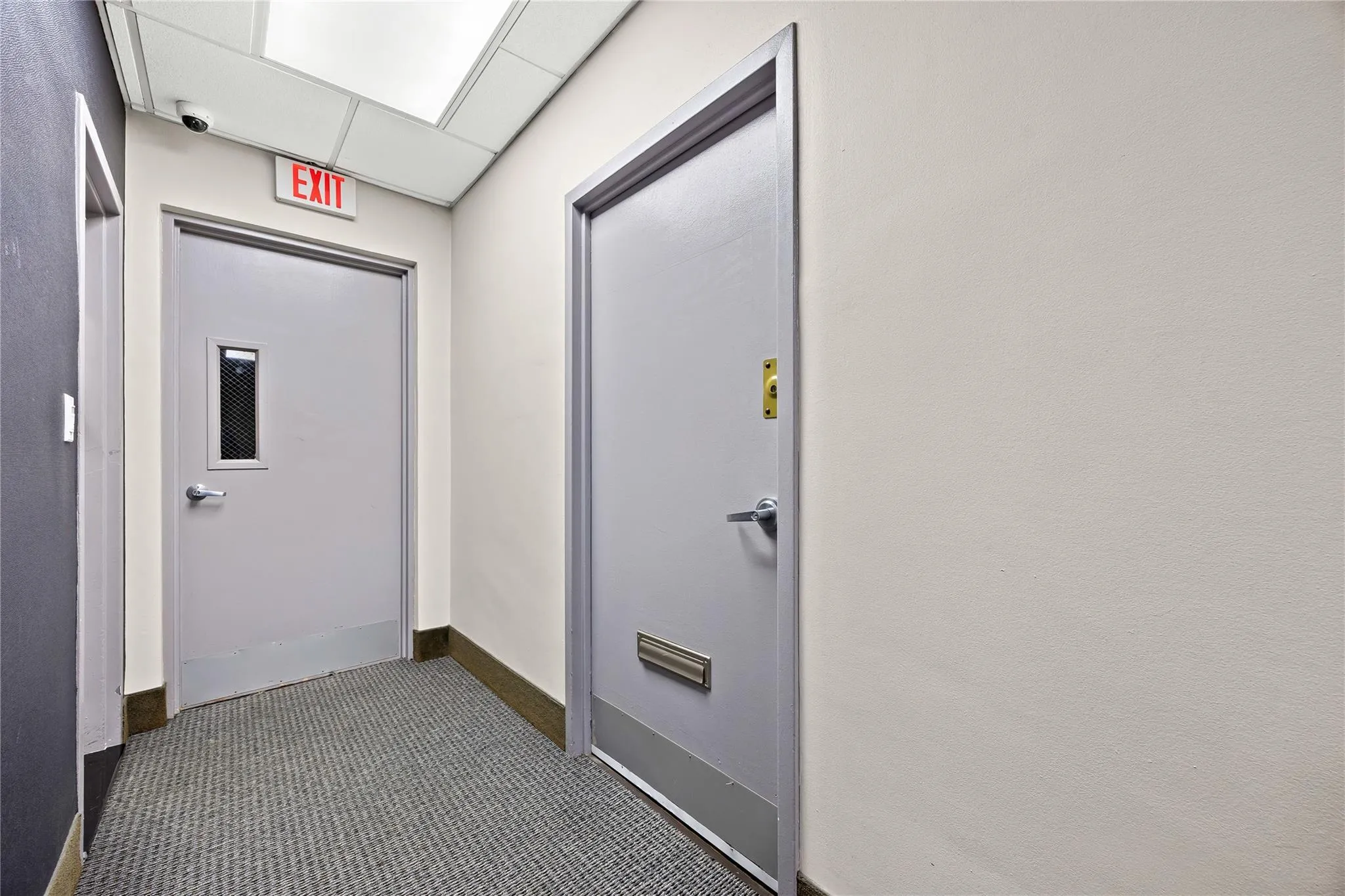 Hallway featuring carpet floors and baseboards Hallway featuring carpet floors and baseboards
