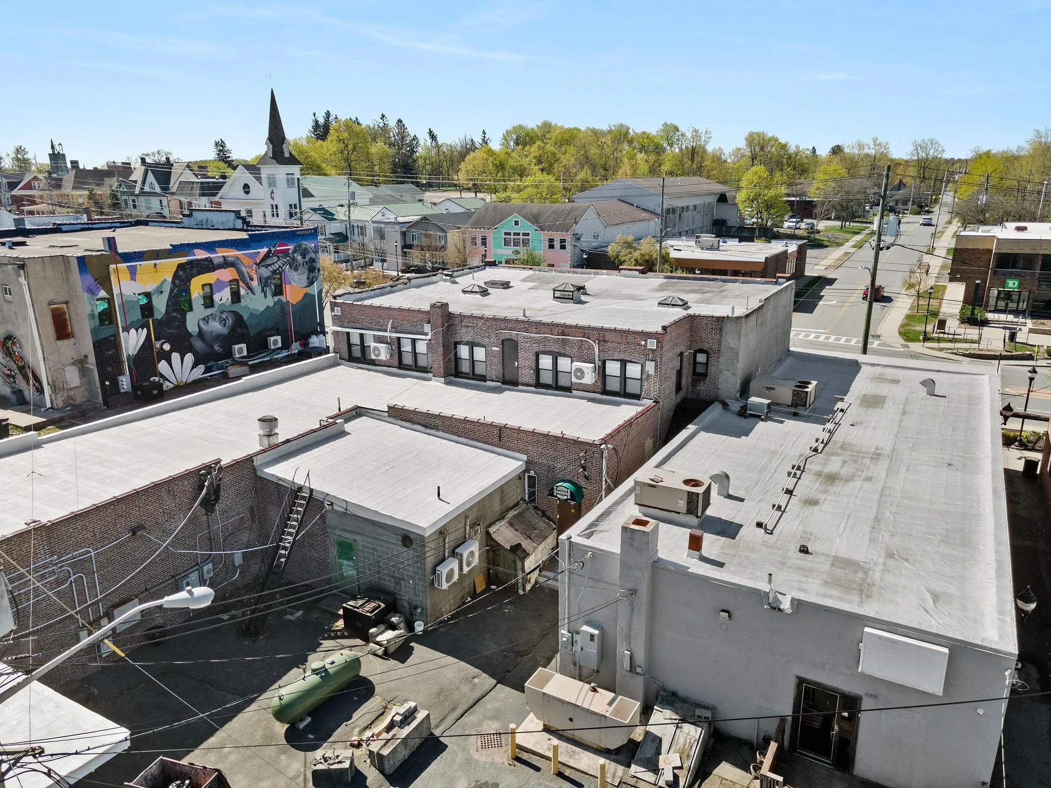 Aerial perspective of suburban area Aerial perspective of suburban area