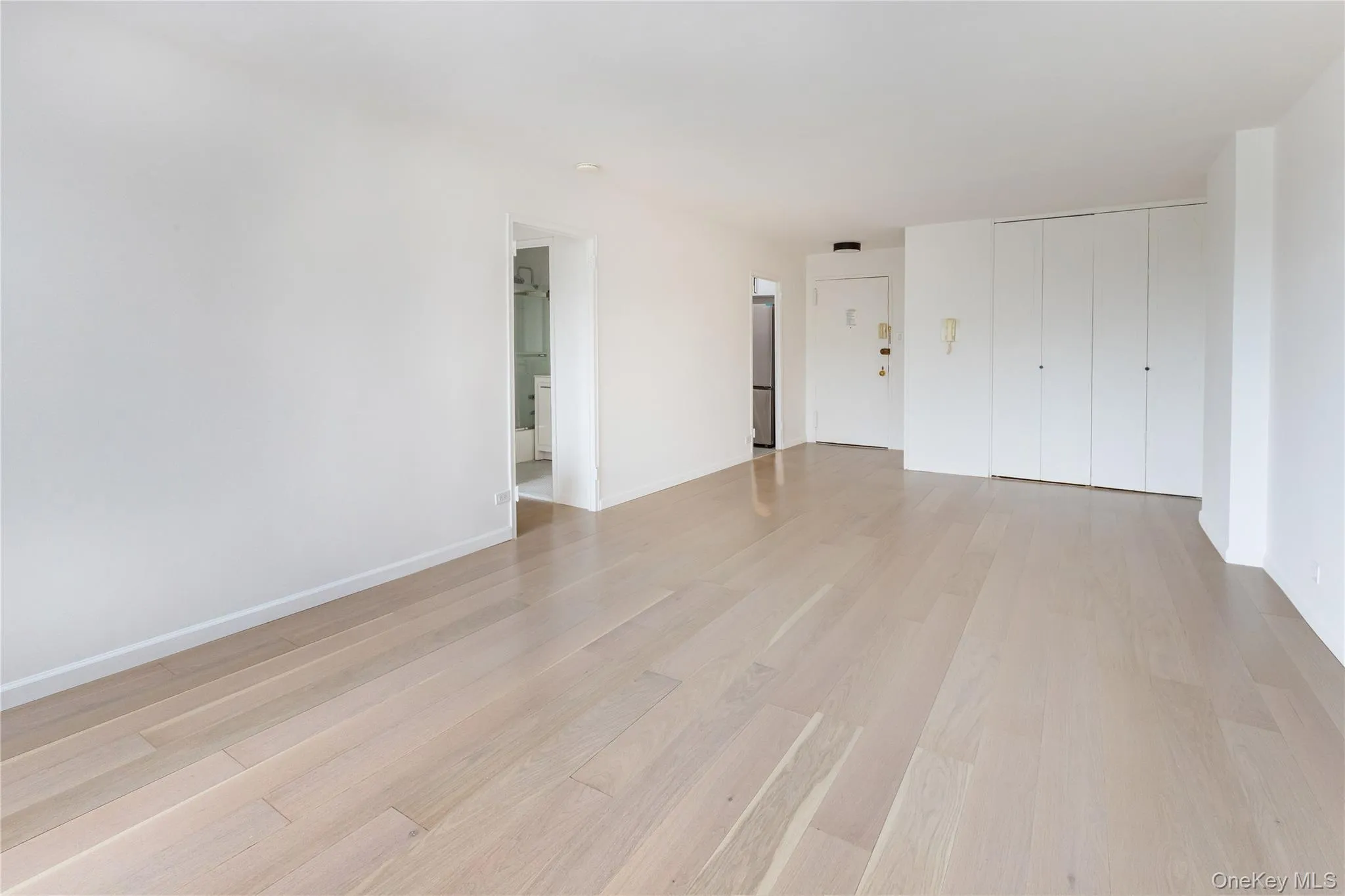 Unfurnished living room featuring light wood finished floors and baseboards Unfurnished living room featuring light wood finished floors and baseboards