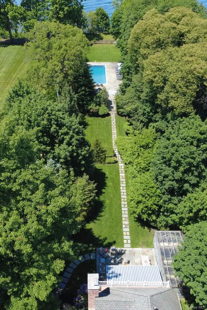 Aerial view of a pool area Aerial view of a pool area
