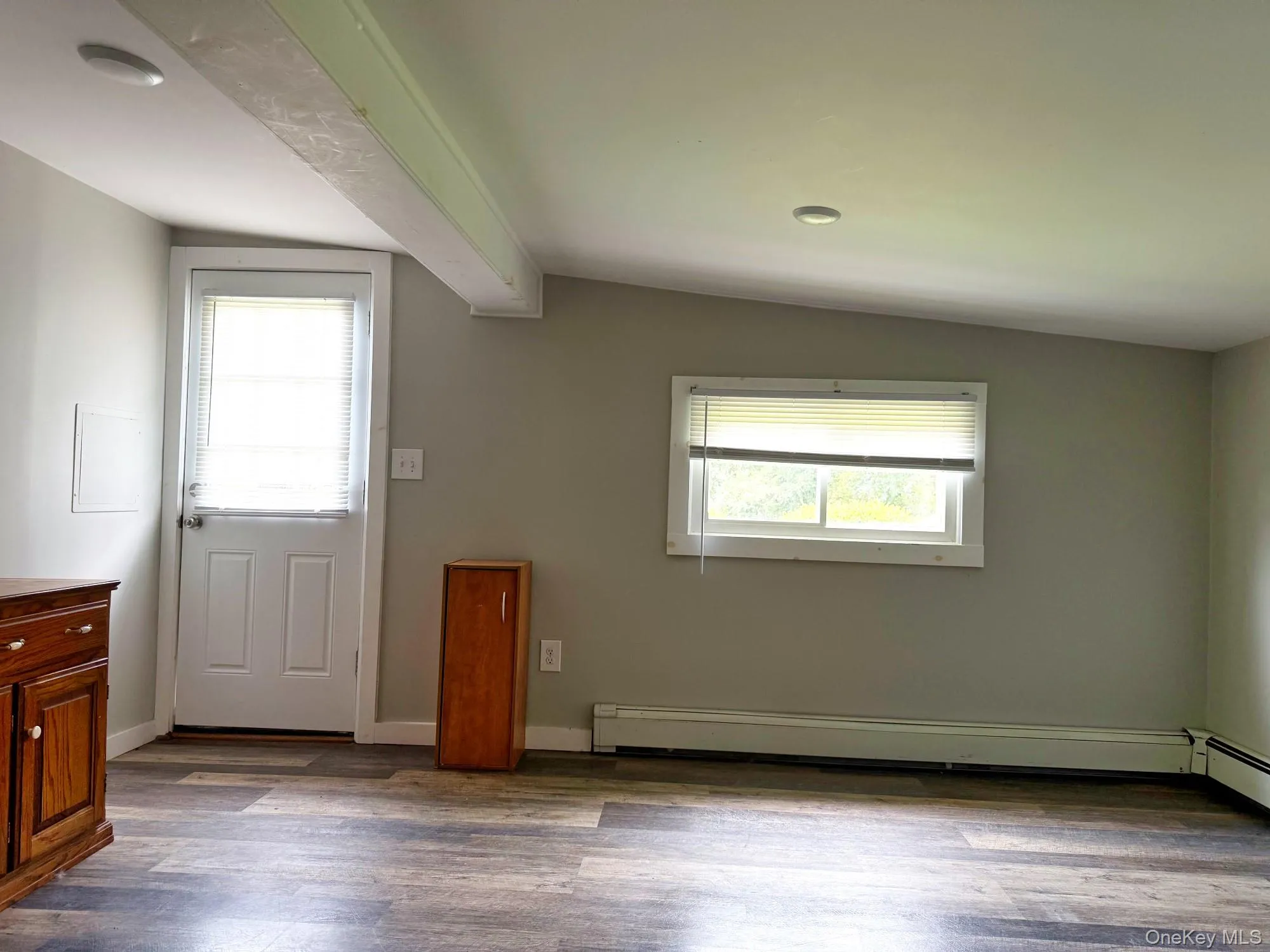 Entryway featuring wood finished floors and a baseboard radiator Entryway featuring wood finished floors and a baseboard radiator