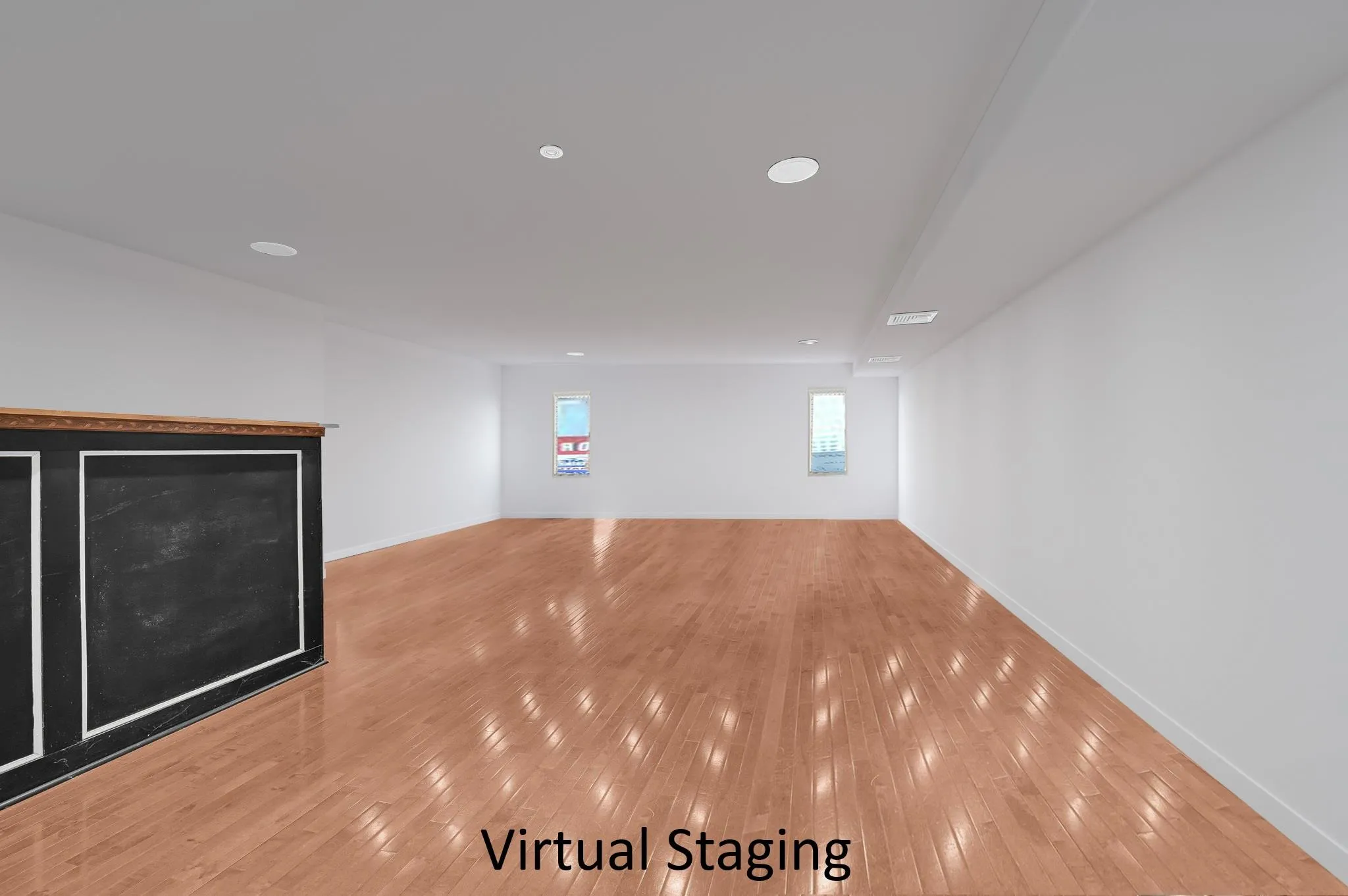 Unfurnished room featuring wood-type flooring, baseboards, and recessed lighting Unfurnished room featuring wood-type flooring, baseboards, and recessed lighting