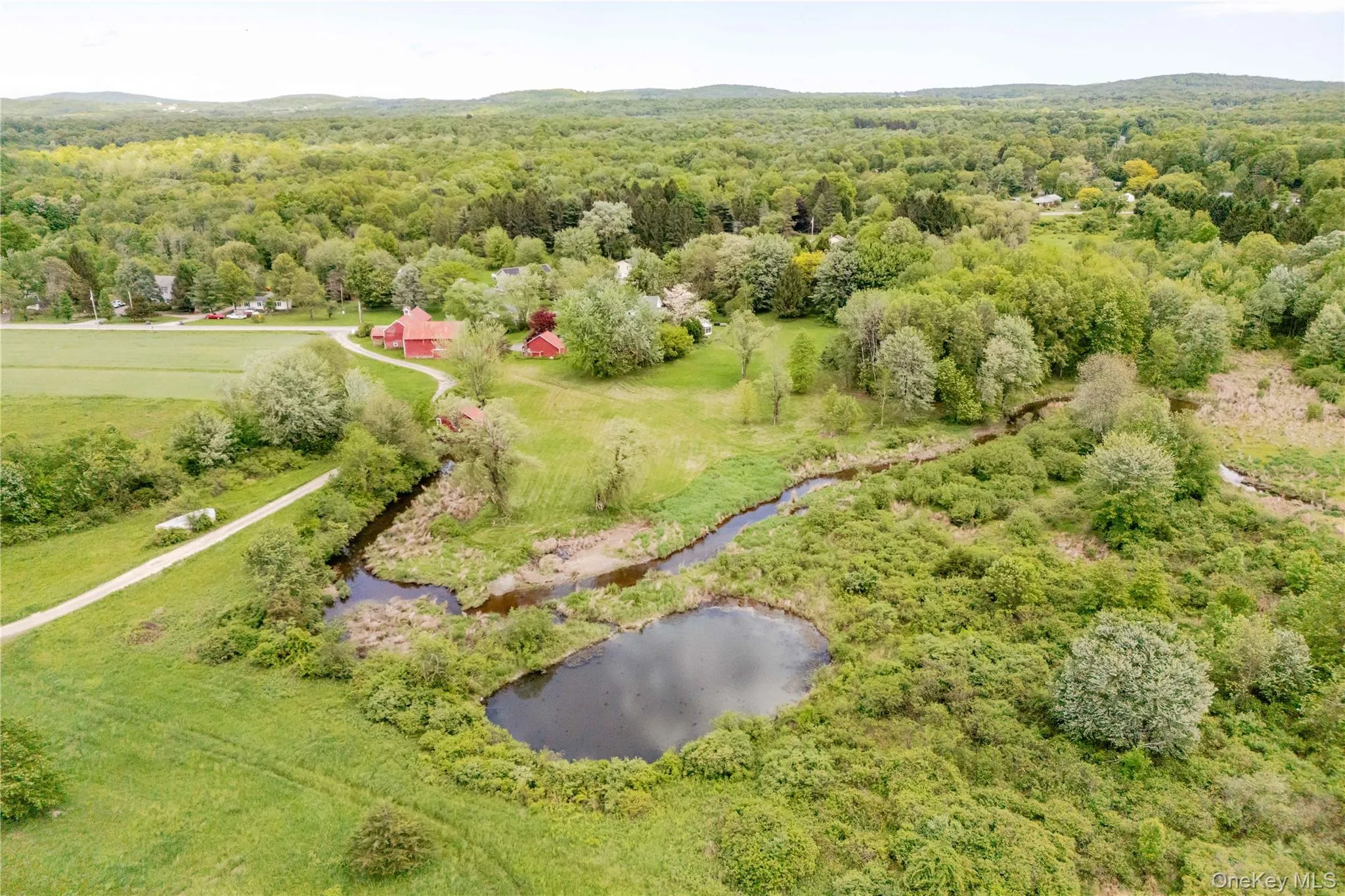 Drone / aerial view of a heavily wooded area and a large body of water Drone / aerial view of a heavily wooded area and a large body of water