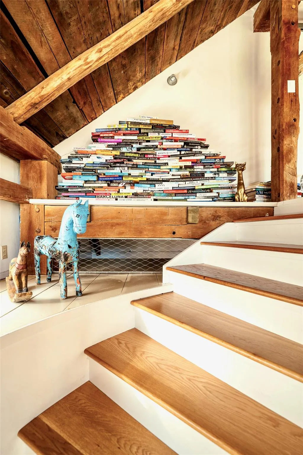 Stairs with wood ceiling and lofted ceiling Stairs with wood ceiling and lofted ceiling