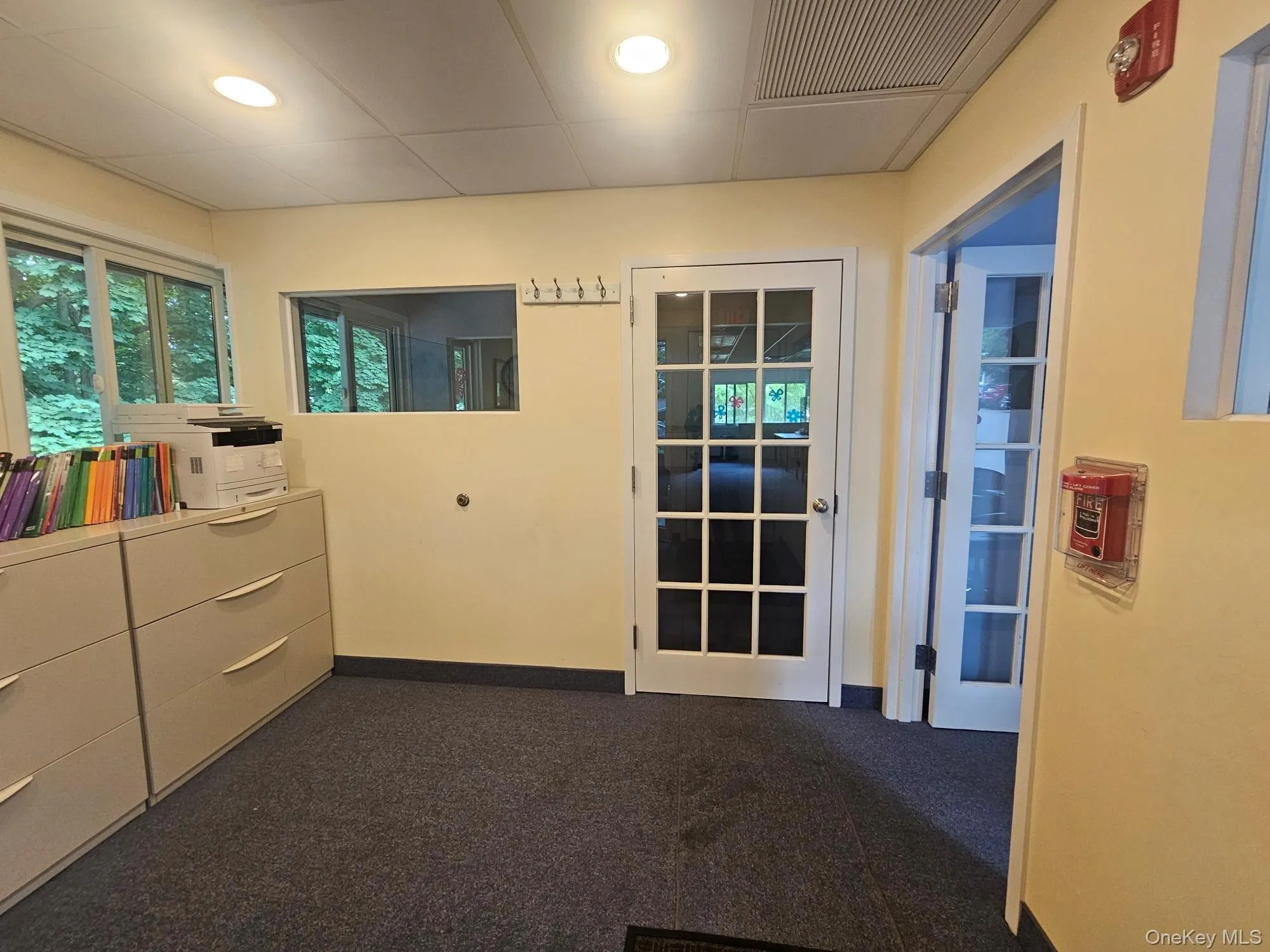 Corridor with baseboards, dark colored carpet, and recessed lighting Corridor with baseboards, dark colored carpet, and recessed lighting