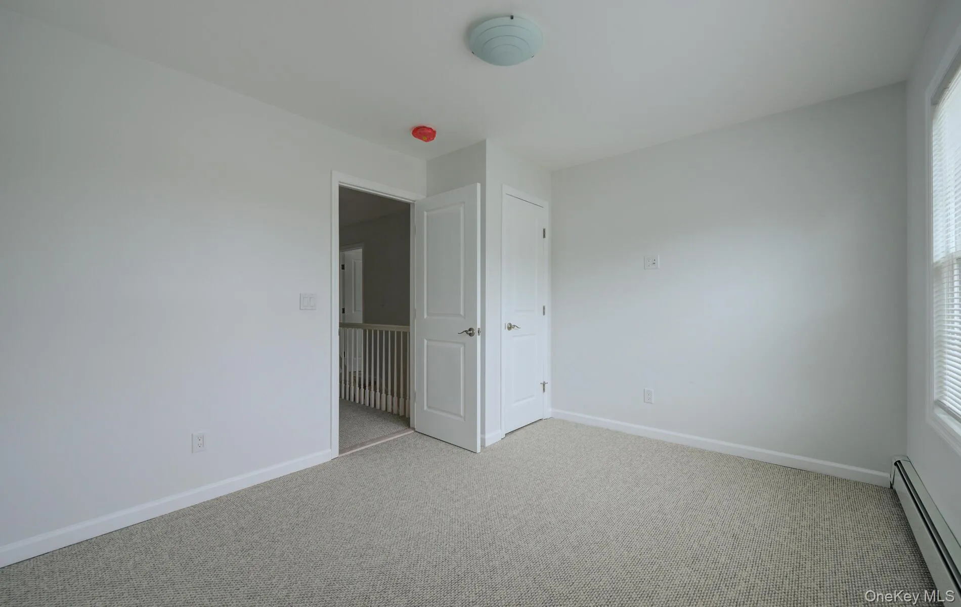 Unfurnished bedroom with a baseboard radiator, light carpet, baseboards, and multiple windows Unfurnished bedroom with a baseboard radiator, light carpet, baseboards, and multiple windows