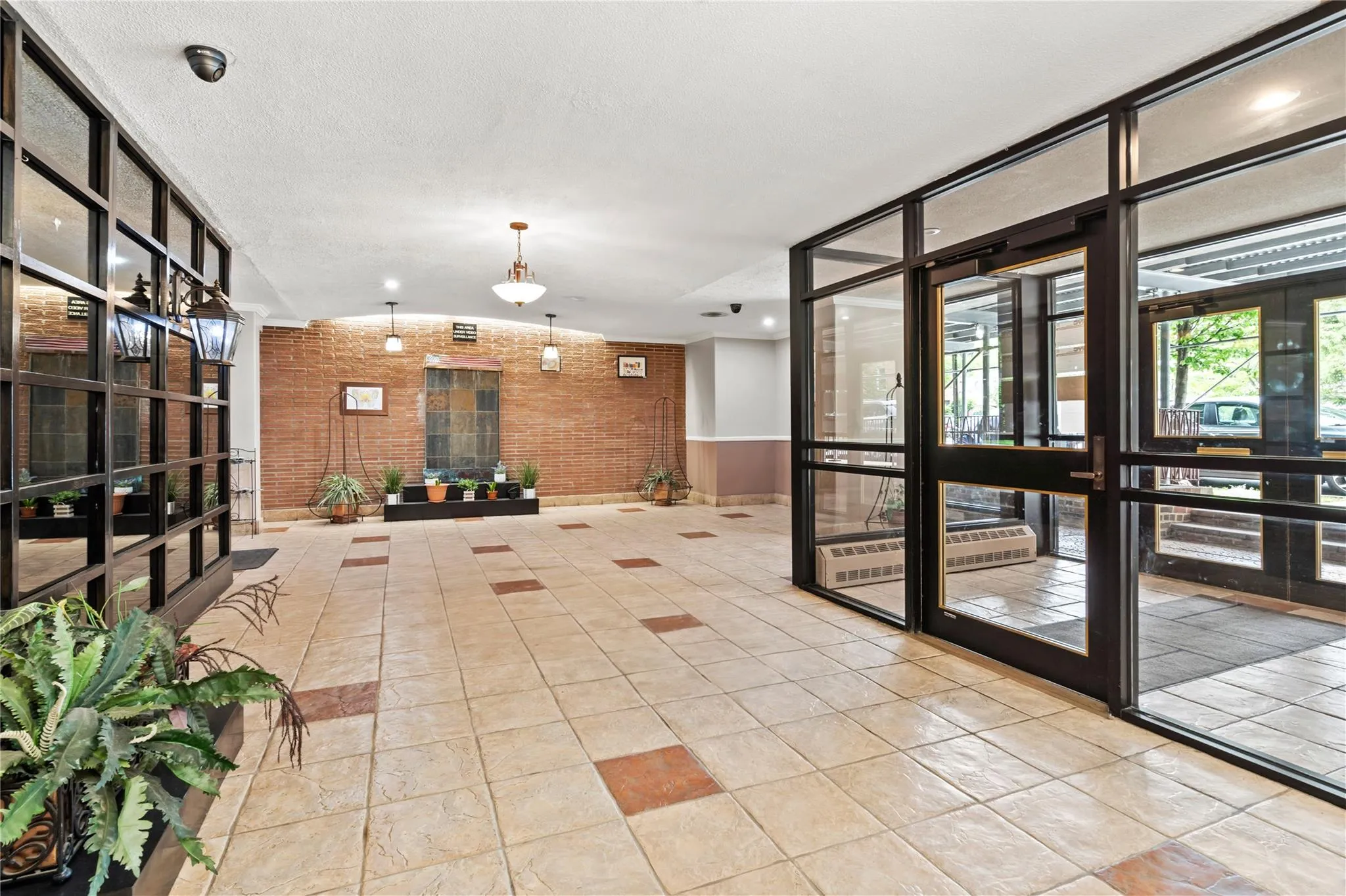 Lobby with brick wall Lobby with brick wall