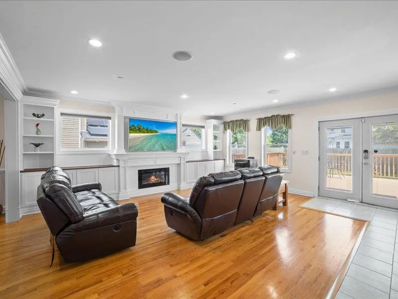 Family room with french doors out to deck Family room with french doors out to deck