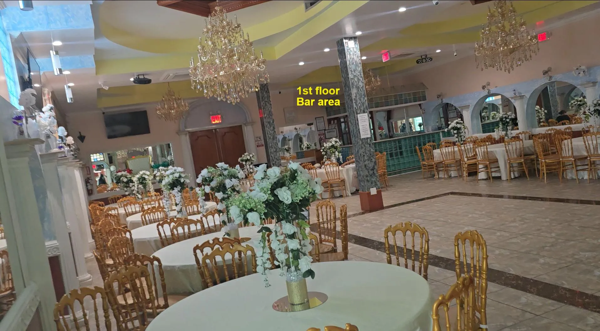 Building lobby with a high ceiling and recessed lighting Building lobby with a high ceiling and recessed lighting