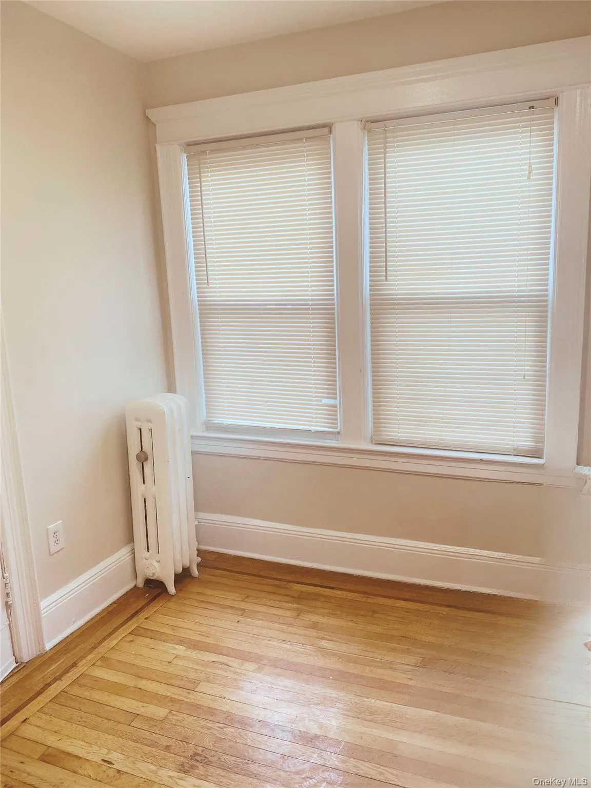 Empty room featuring radiator and light wood-style flooring Empty room featuring radiator and light wood-style flooring