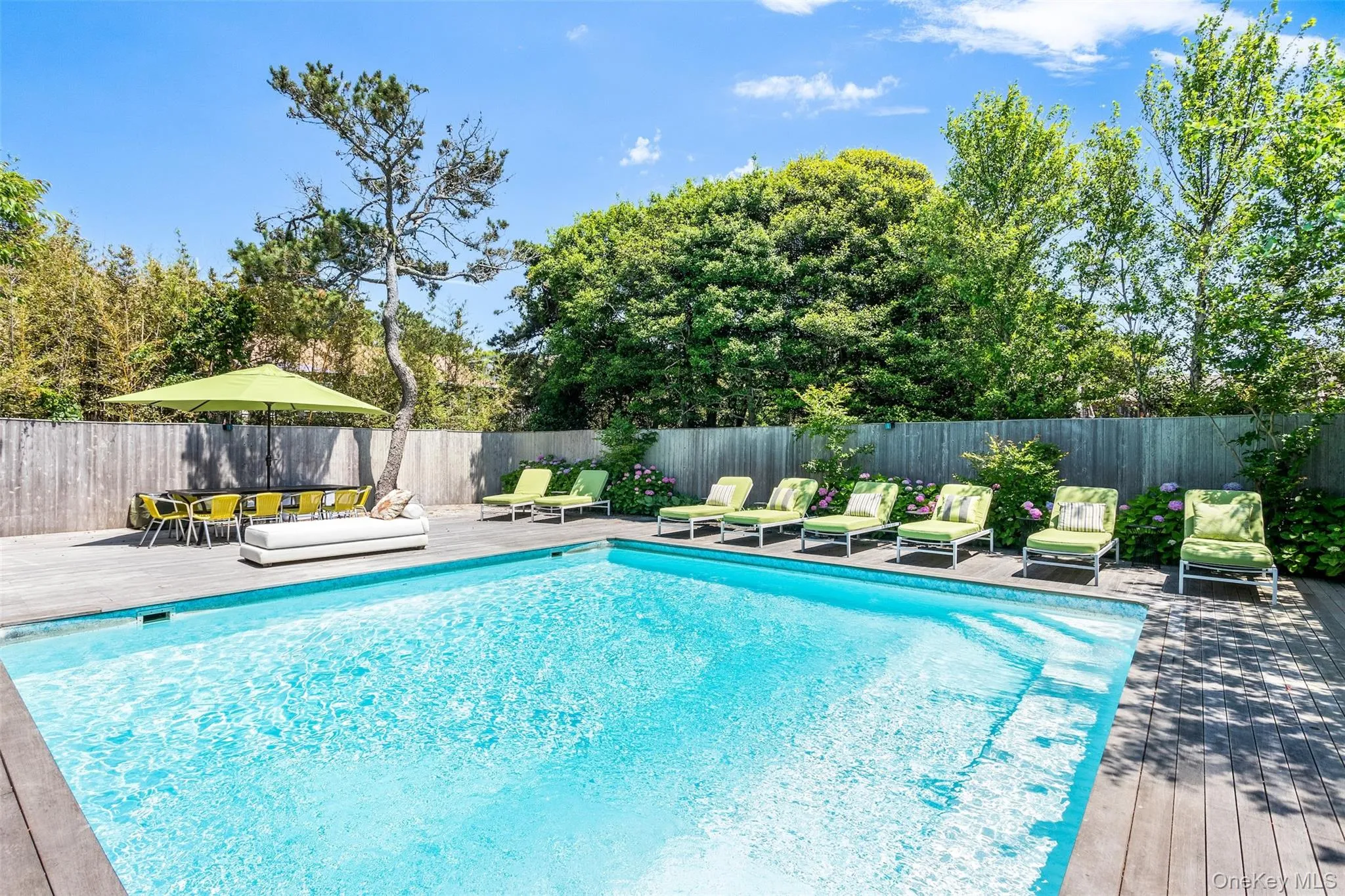 View of swimming pool with a fenced backyard and a deck View of swimming pool with a fenced backyard and a deck