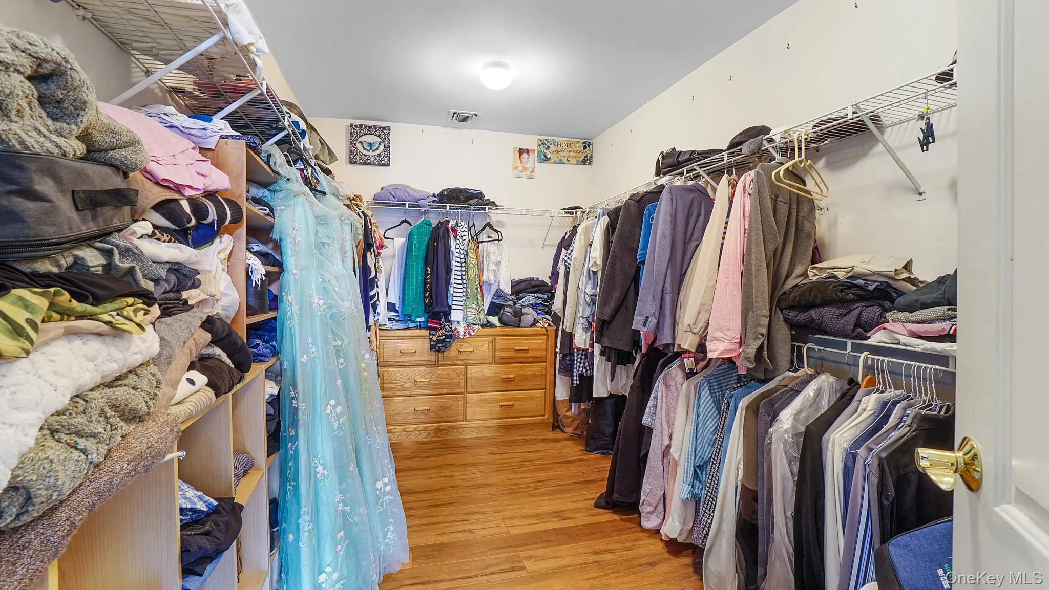 Walk in closet with light wood-style floors Walk in closet with light wood-style floors