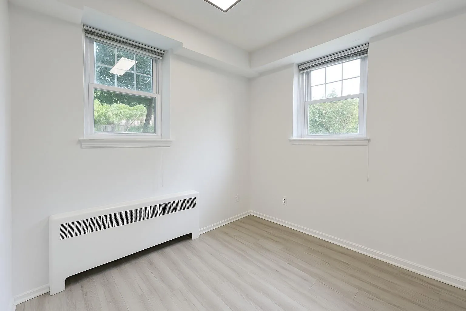 Spare room featuring radiator and light wood-style flooring Spare room featuring radiator and light wood-style flooring
