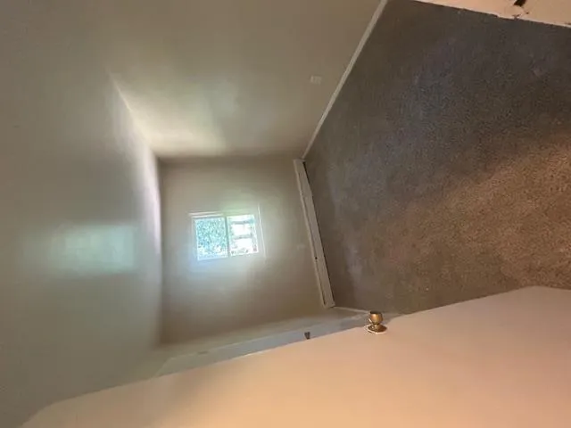 Empty room with baseboard heating and dark carpet Empty room with baseboard heating and dark carpet