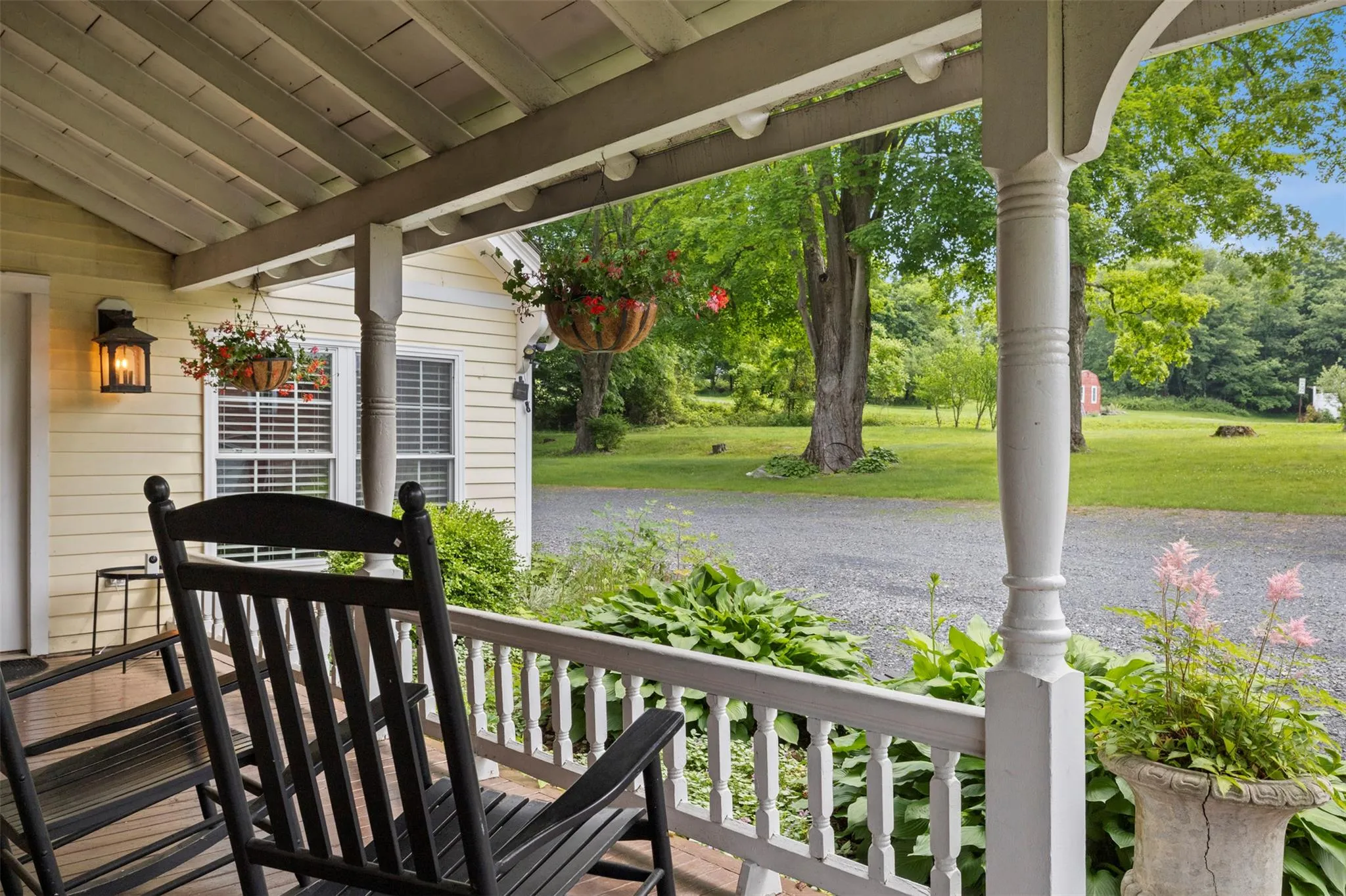Wooden porch with a yard Wooden porch with a yard