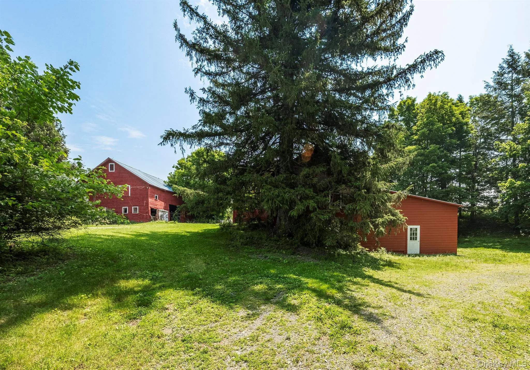 View of grassy yard featuring barns View of grassy yard featuring barns
