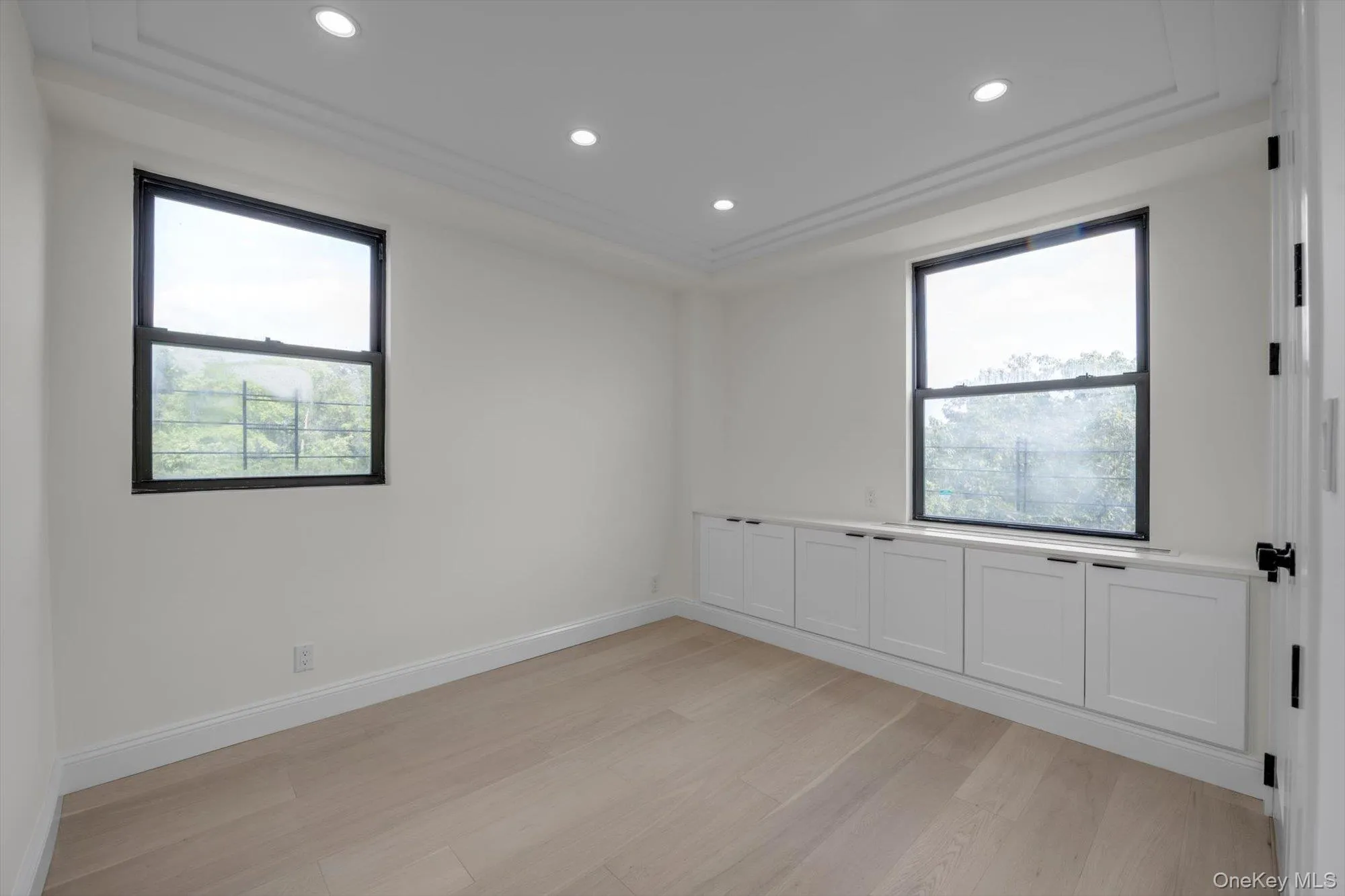 Spare room with light wood-style floors, plenty of natural light, recessed lighting, and a raised ceiling Spare room with light wood-style floors, plenty of natural light, recessed lighting, and a raised ceiling