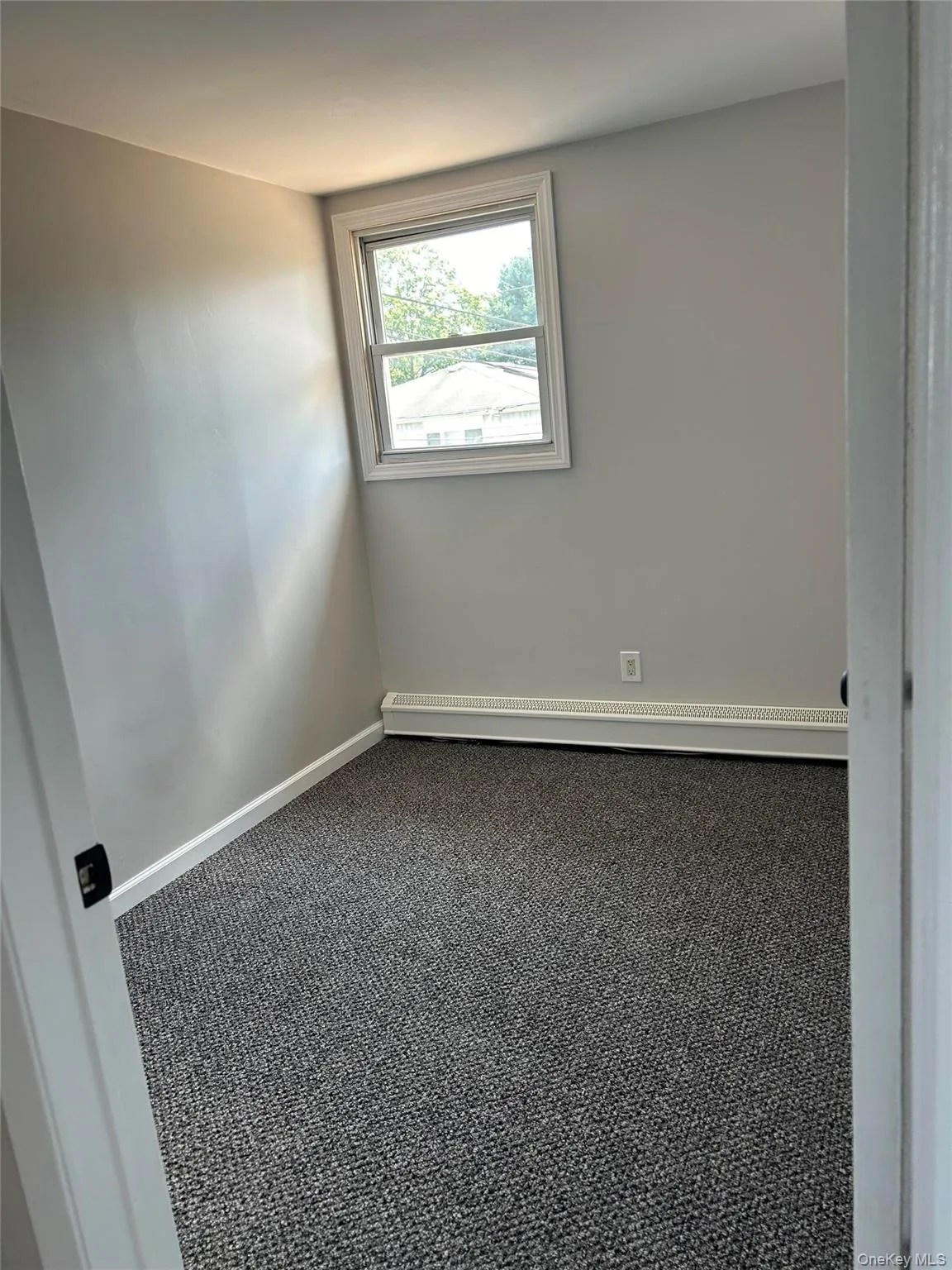 Carpeted empty room featuring a baseboard radiator and baseboards Carpeted empty room featuring a baseboard radiator and baseboards
