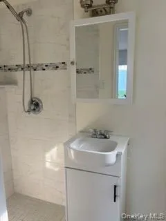 Bathroom with tiled shower and vanity Bathroom with tiled shower and vanity