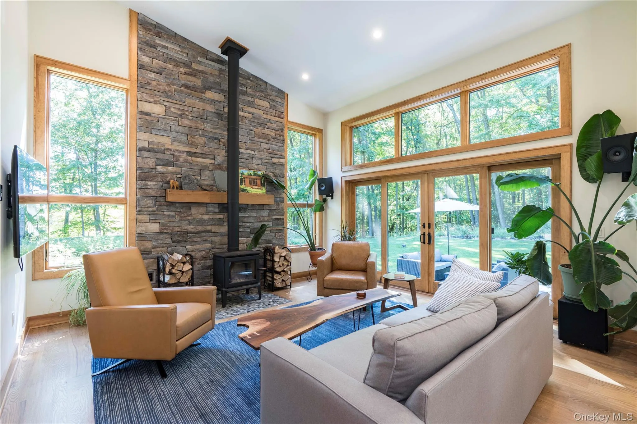 LR Blue Stone Wall & Wood Stove Hearth LR Blue Stone Wall & Wood Stove Hearth
