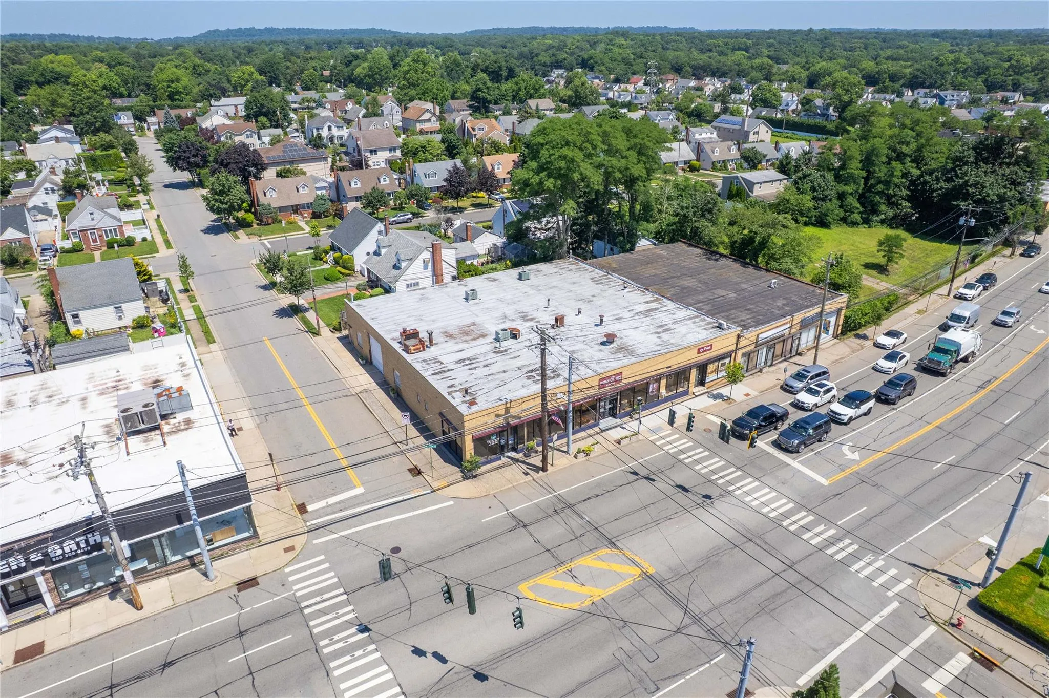Aerial perspective of suburban area Aerial perspective of suburban area