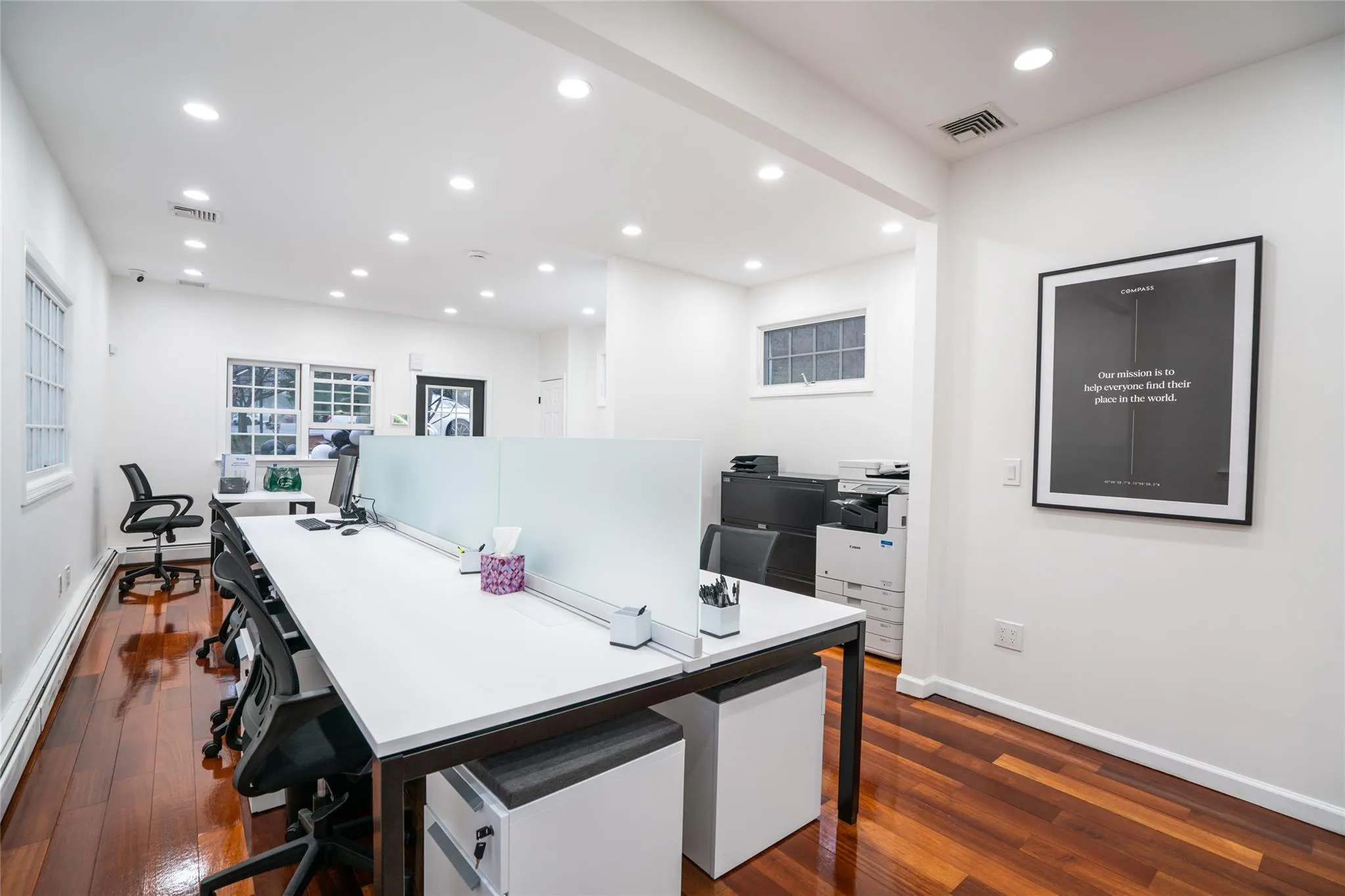 Office area featuring dark wood-style floors and recessed lighting Office area featuring dark wood-style floors and recessed lighting