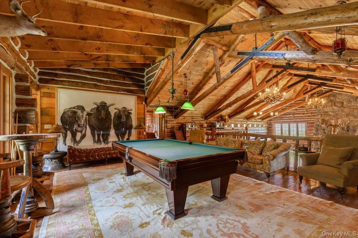 Playroom featuring billiards, a chandelier, and wooden ceiling Playroom featuring billiards, a chandelier, and wooden ceiling