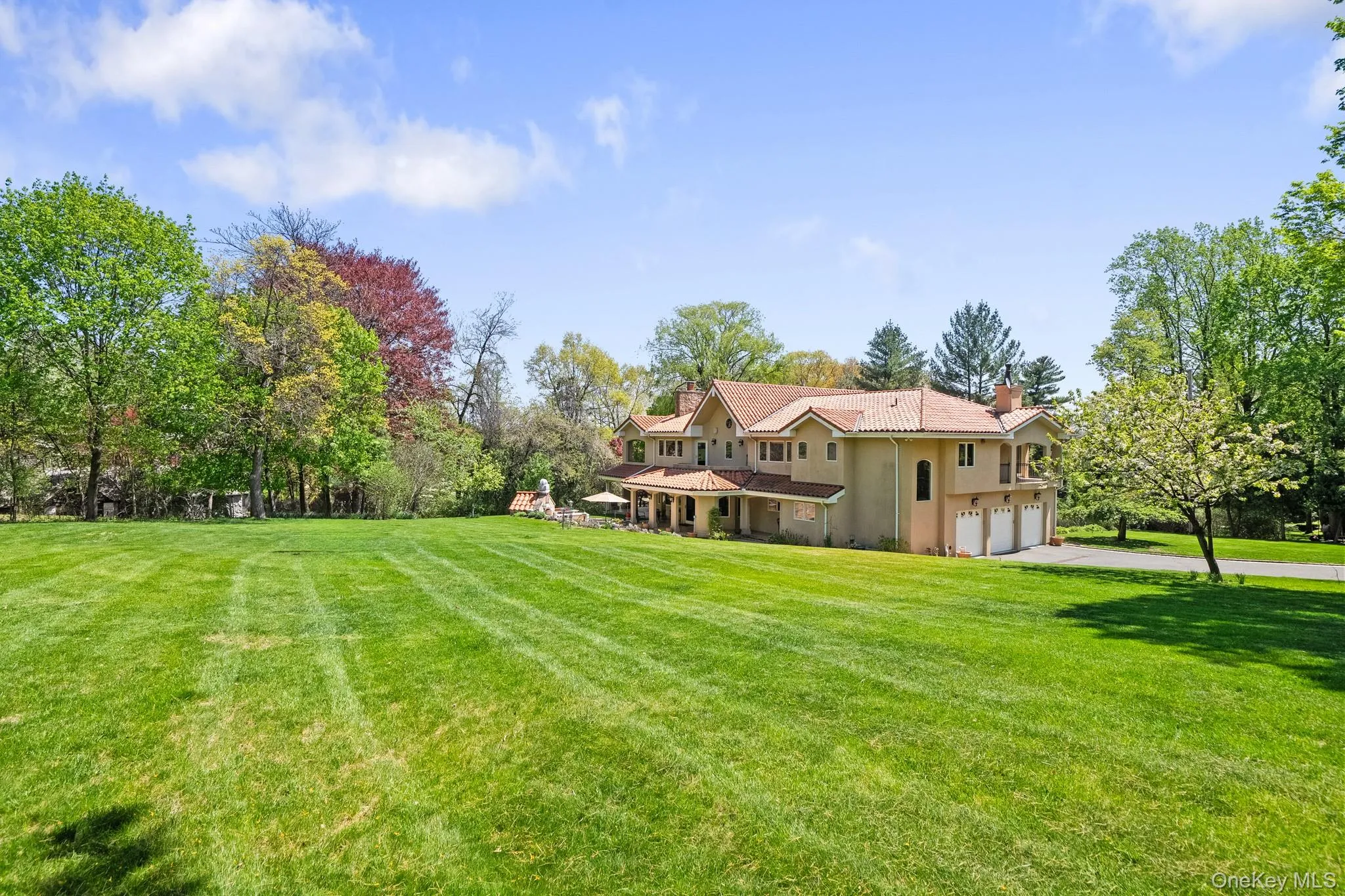 View of green lawn featuring driveway and an attached garage View of green lawn featuring driveway and an attached garage