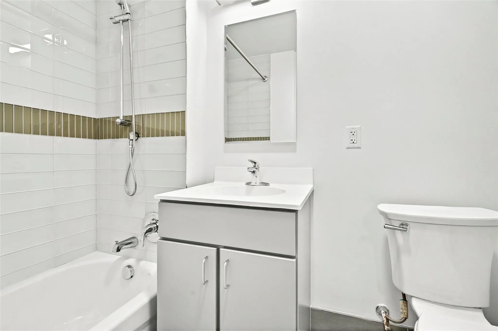Bathroom with vanity, toilet, and shower / bathtub combination - close up shot Bathroom with vanity, toilet, and shower / bathtub combination - close up shot