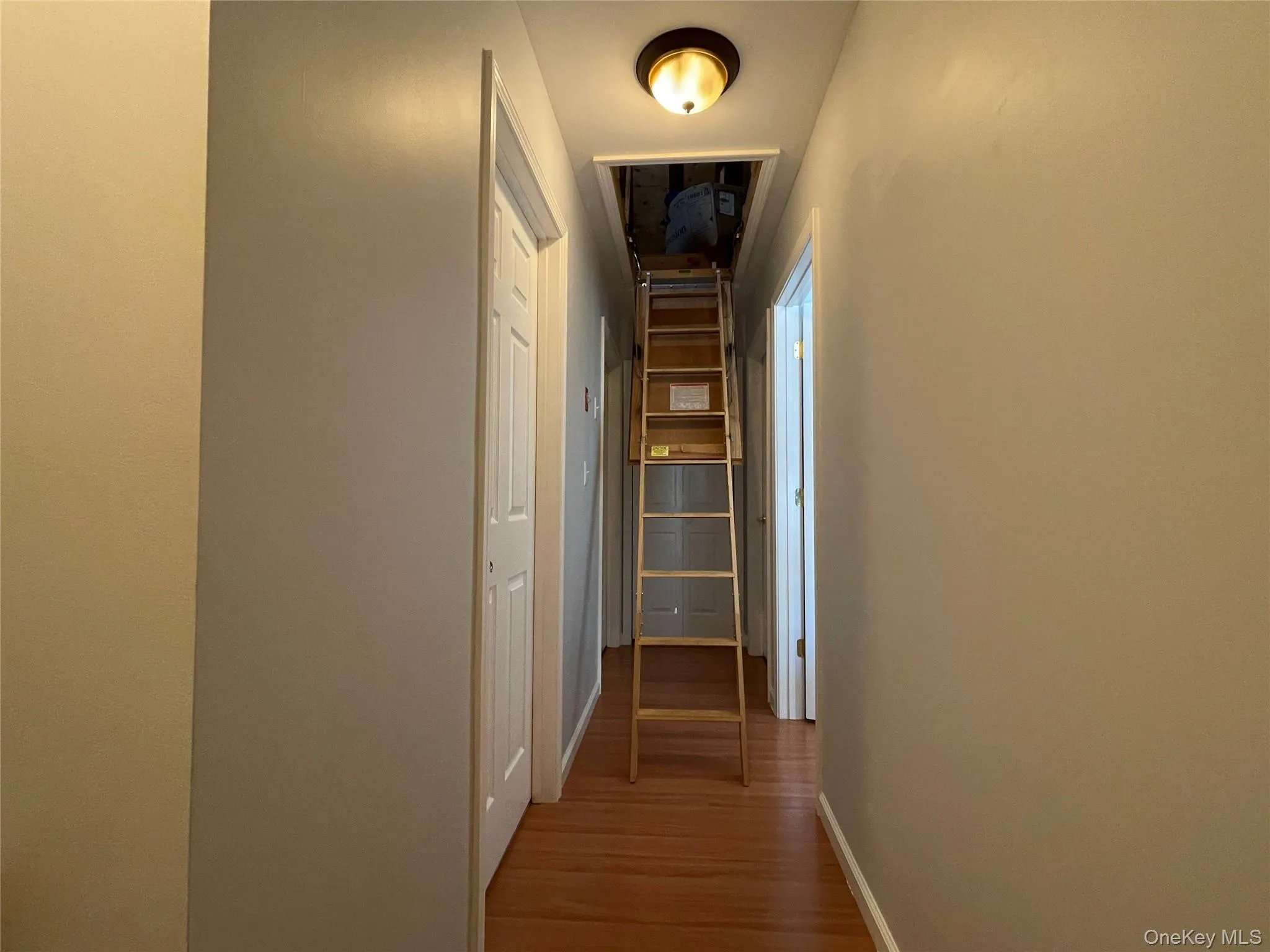 Hallway to pull-down attic stairs Hallway to pull-down attic stairs