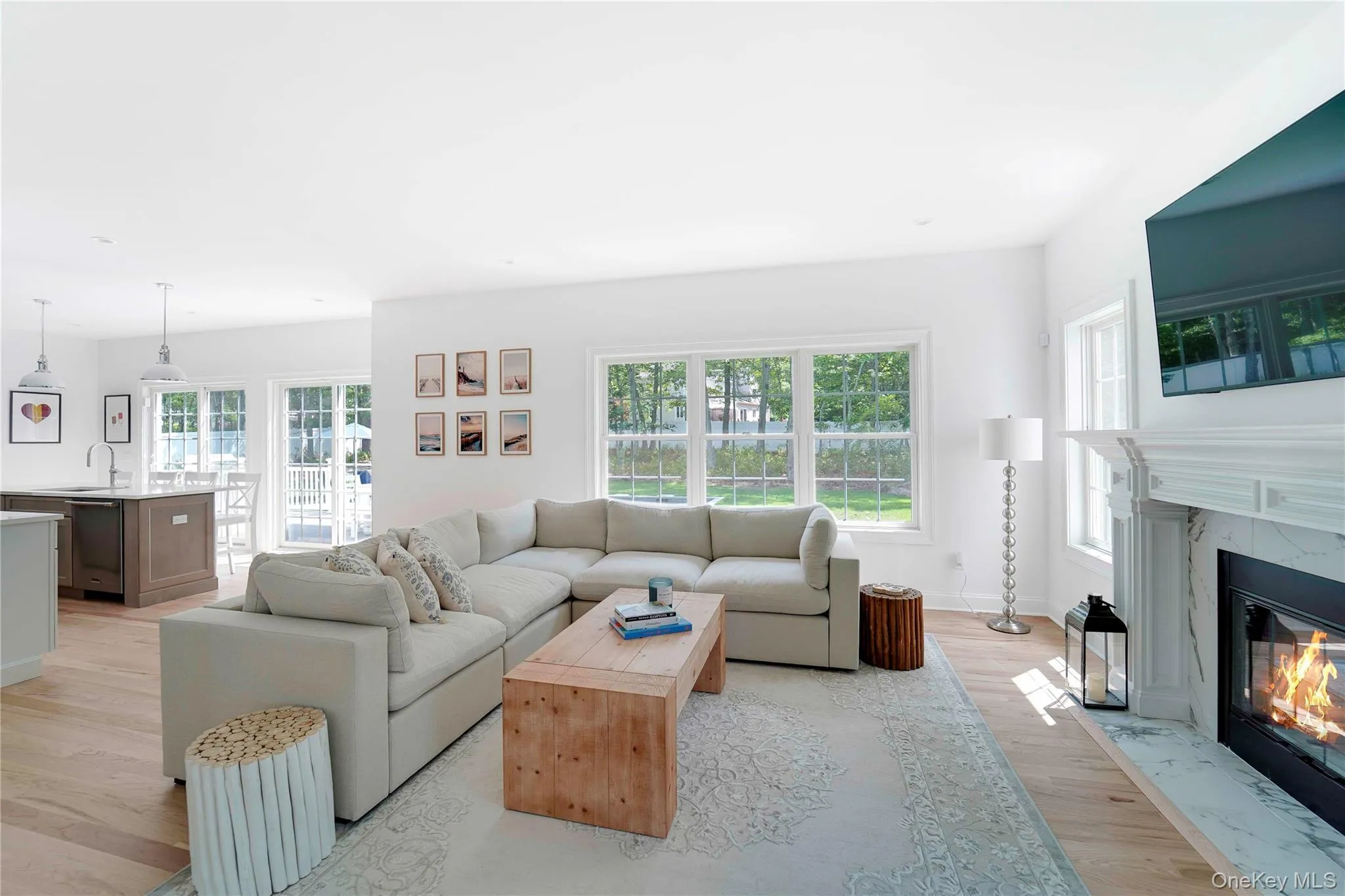 Living room featuring a premium fireplace and light wood-style floors Living room featuring a premium fireplace and light wood-style floors