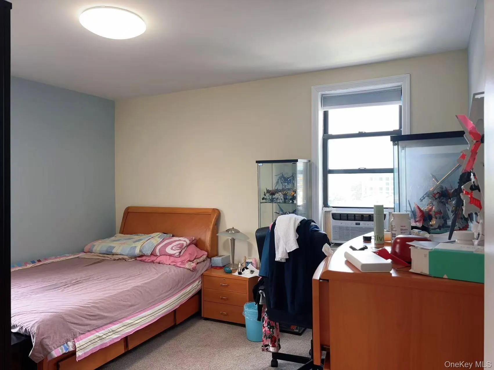 Carpeted bedroom with cooling unit Carpeted bedroom with cooling unit